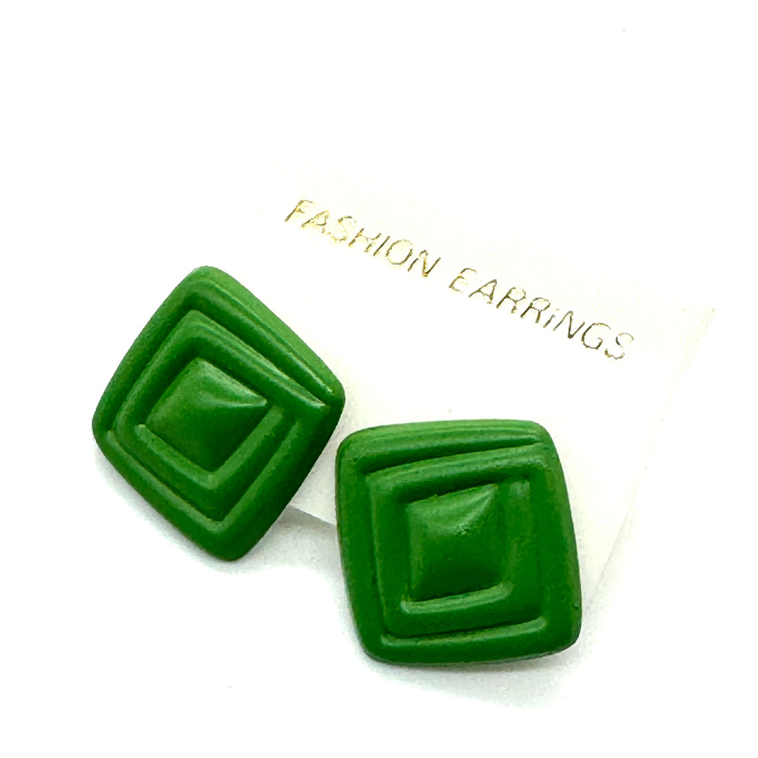 Green Geometric Square Studs - Kooky Deadstock Earrings