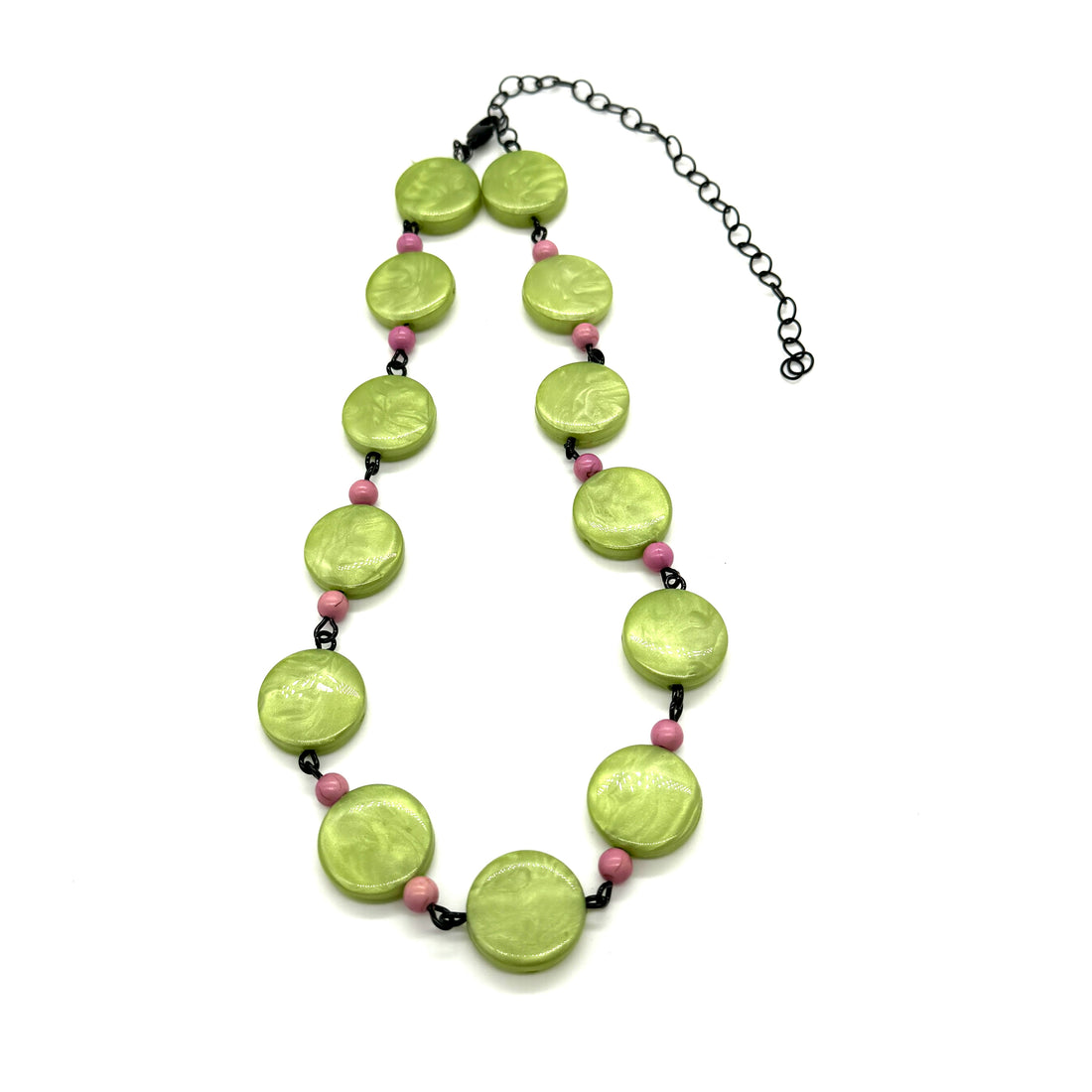 Sage Green with Pink Aura Glow Amelia Necklace