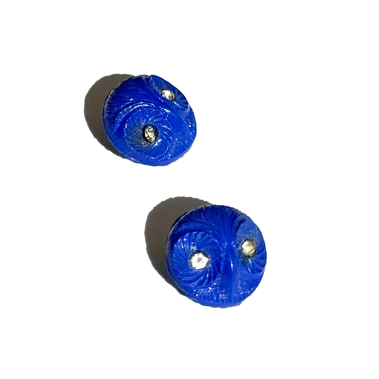 Blue Vintage Glass Owl Stud Earrings