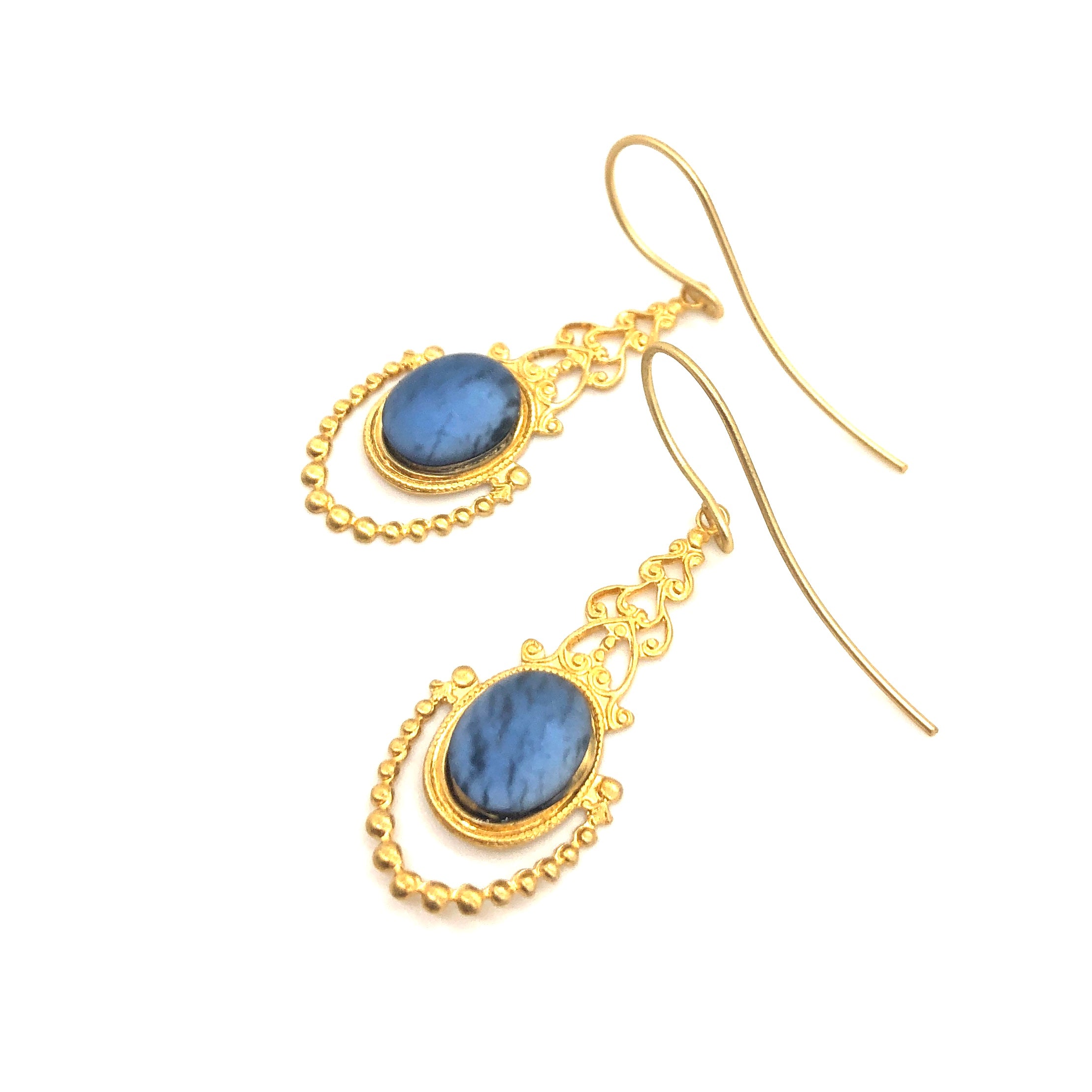 Bridgershire Earrings Sapphire Foil Glass & Matte Gold