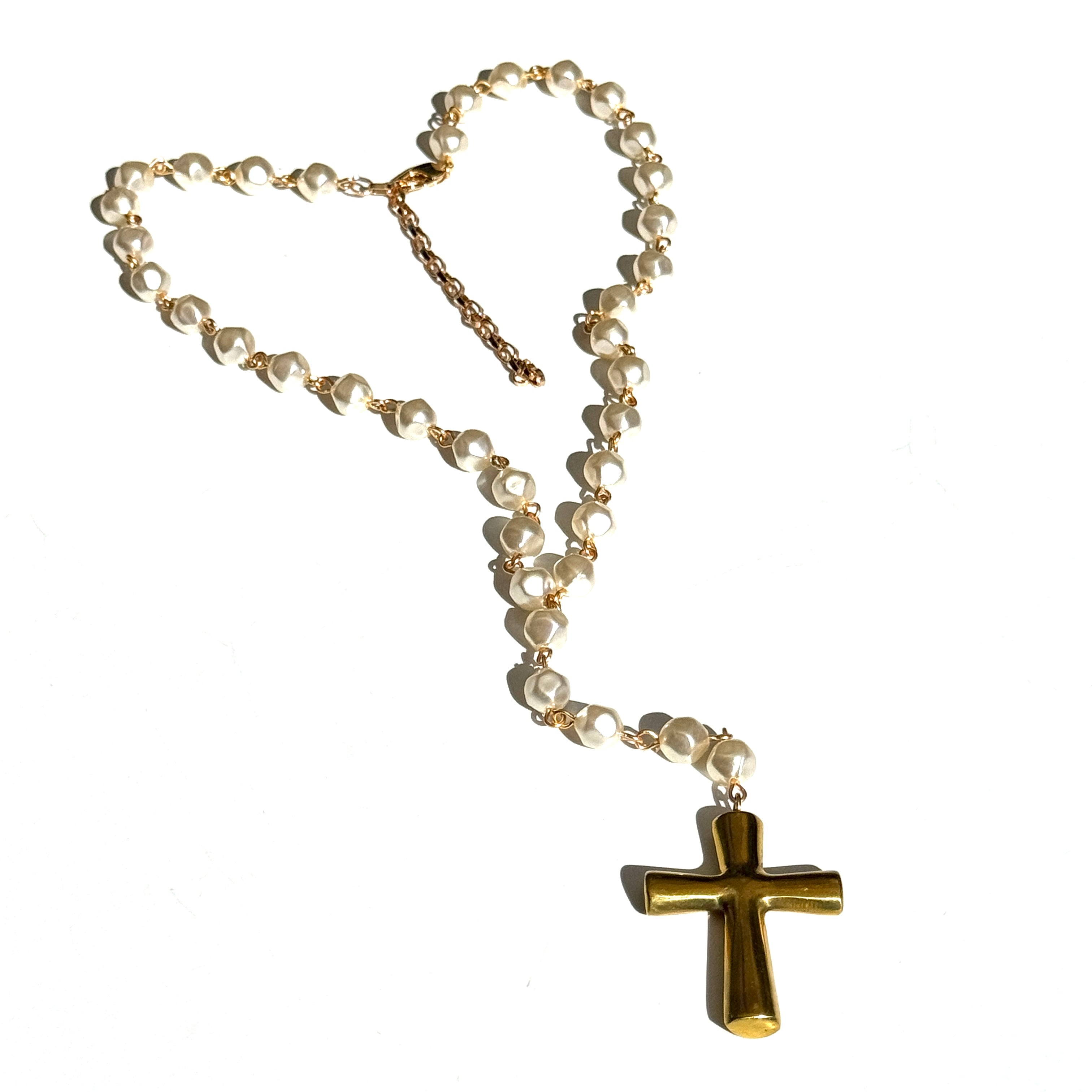 Baroque Pearl Cross Y Necklace