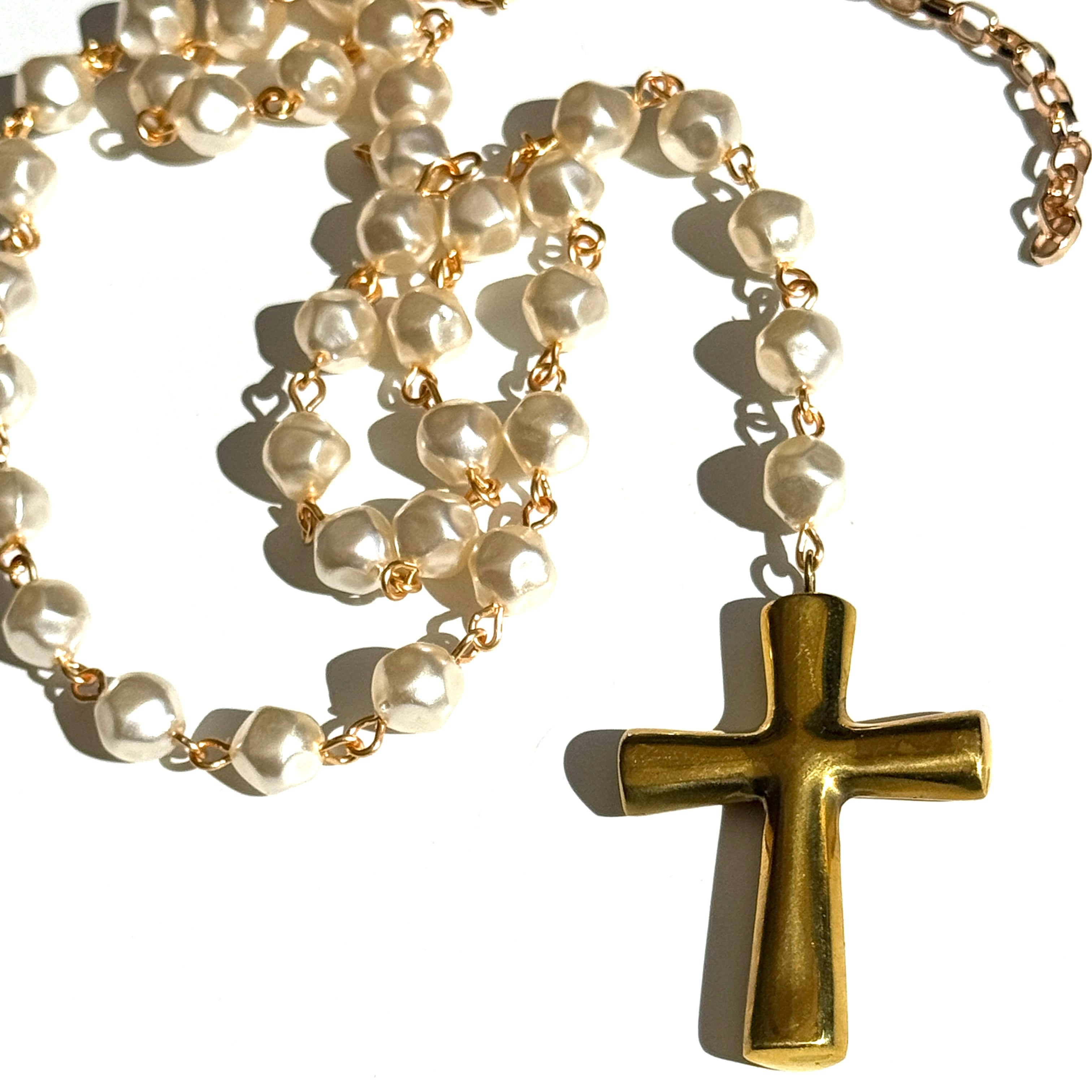 Baroque Pearl Cross Y Necklace