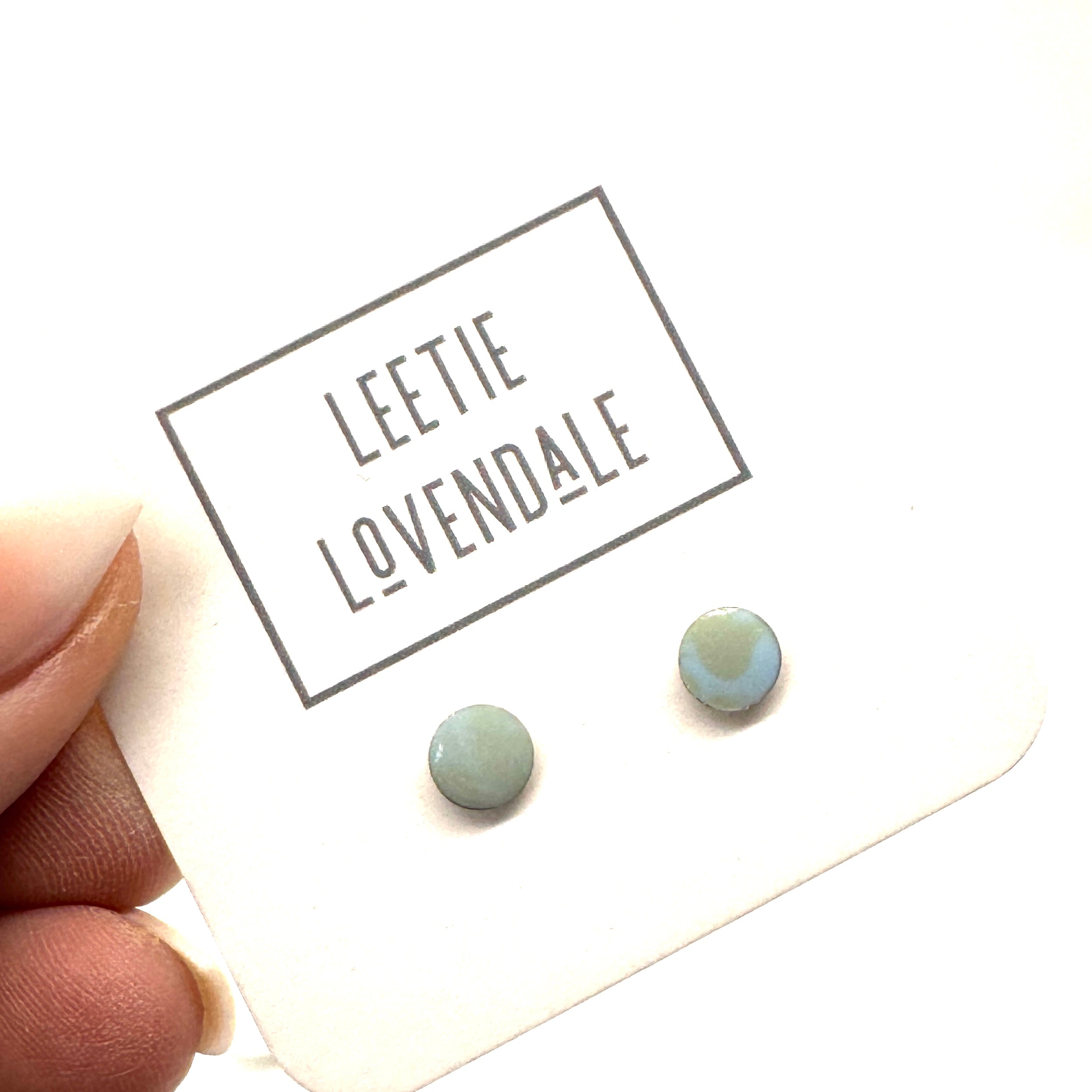 Ice Blue Marbled Circle Studs - Little Deadstock Vintage Enamel Stud Earrings