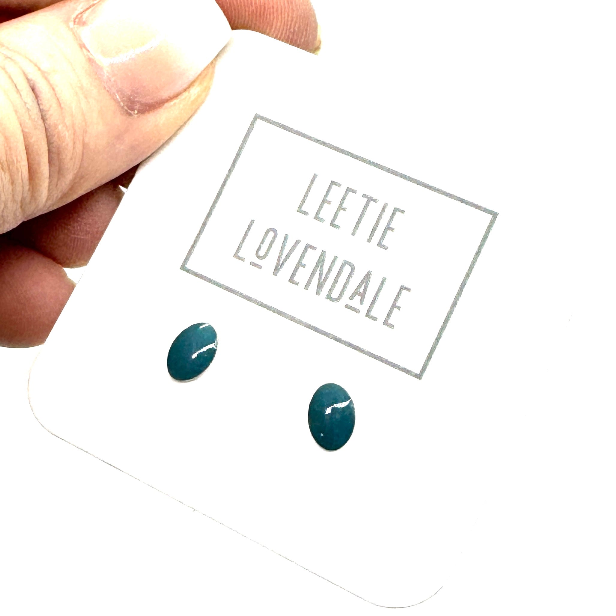 Peacock Blue Oval Studs - Little Deadstock Vintage Enamel Stud Earrings