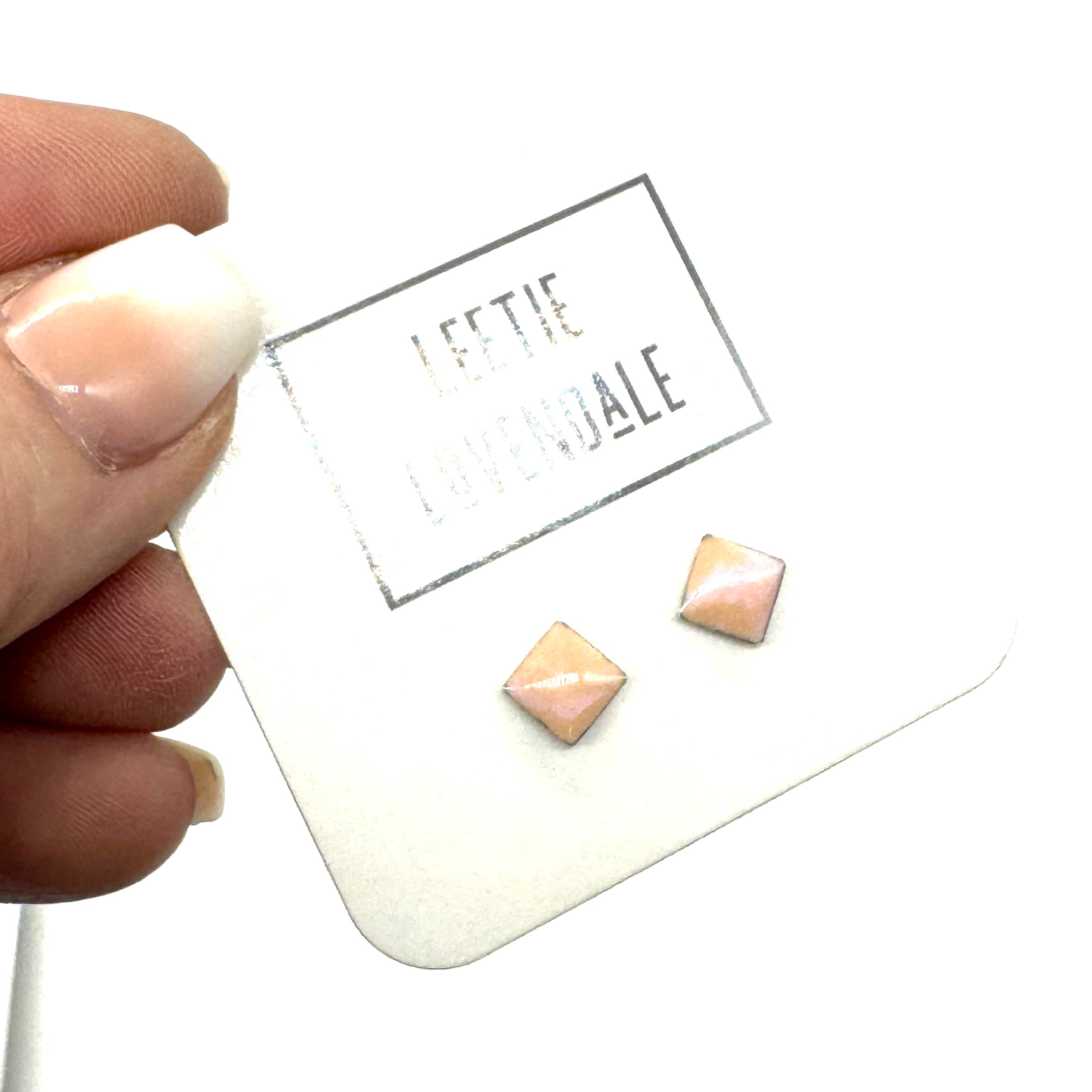 Pink Marbled Square Studs - Little Deadstock Vintage Enamel Stud Earrings