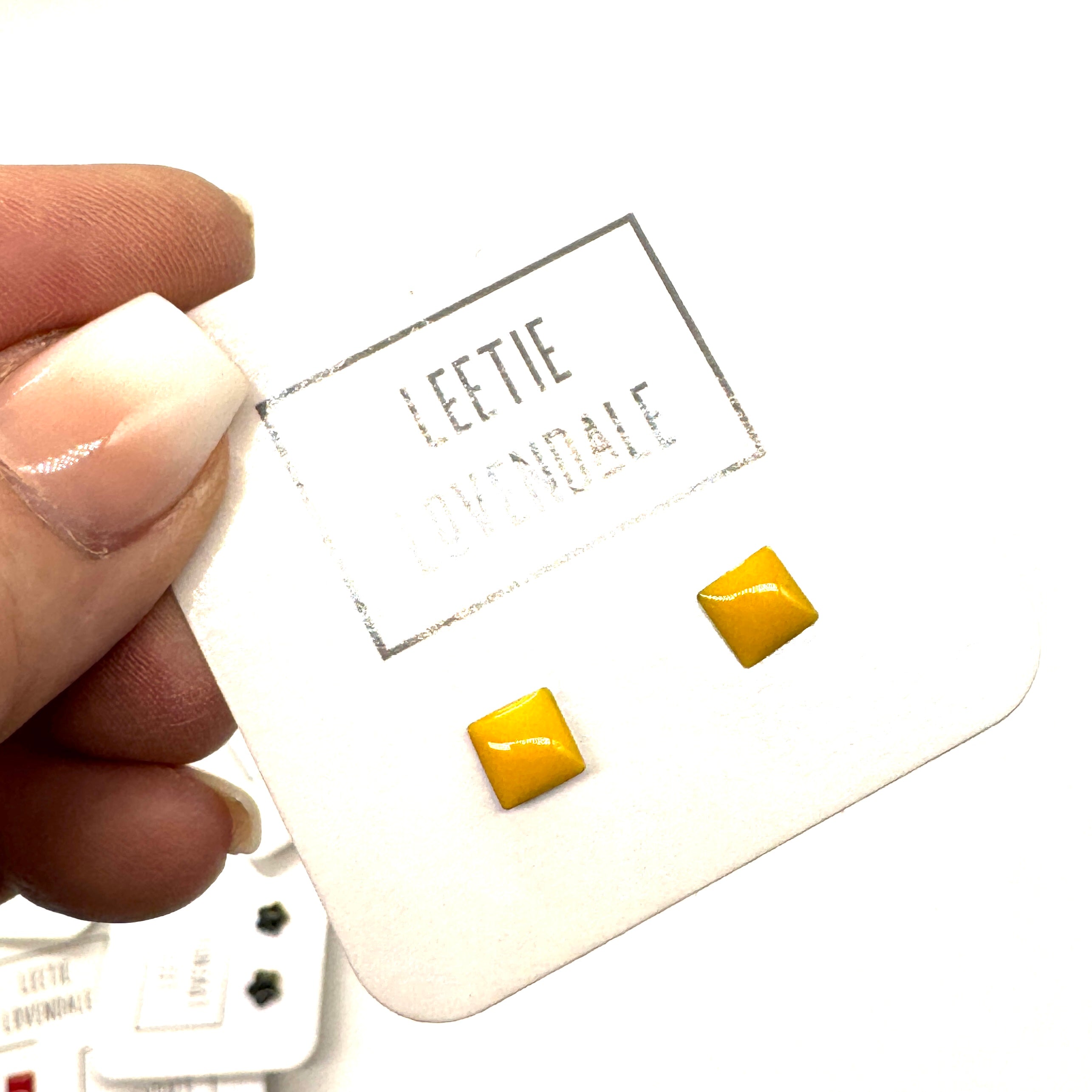 Yellow Square Studs - Little Deadstock Vintage Enamel Stud Earrings