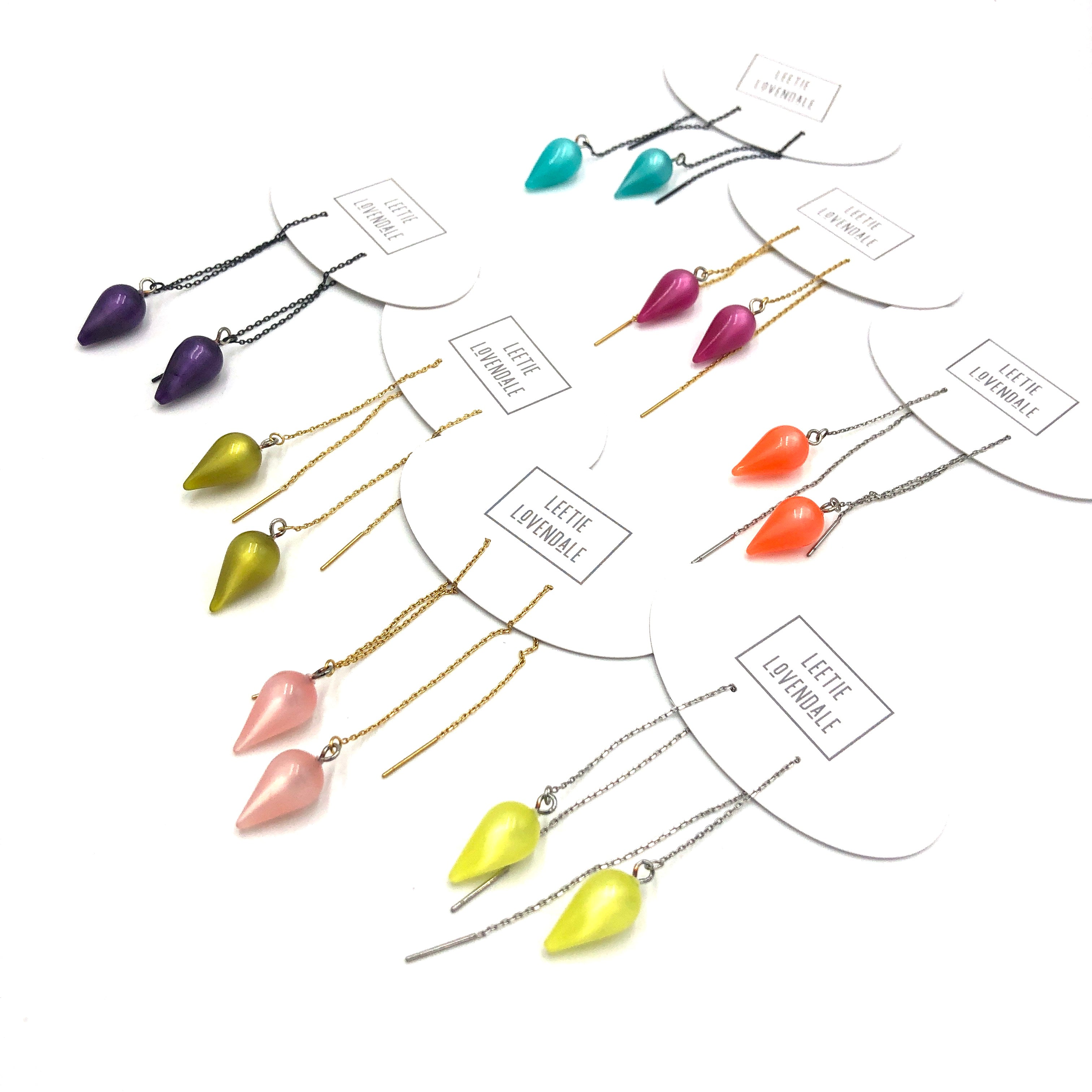 Citrus Yellow Moonglow Spike Threader Earrings