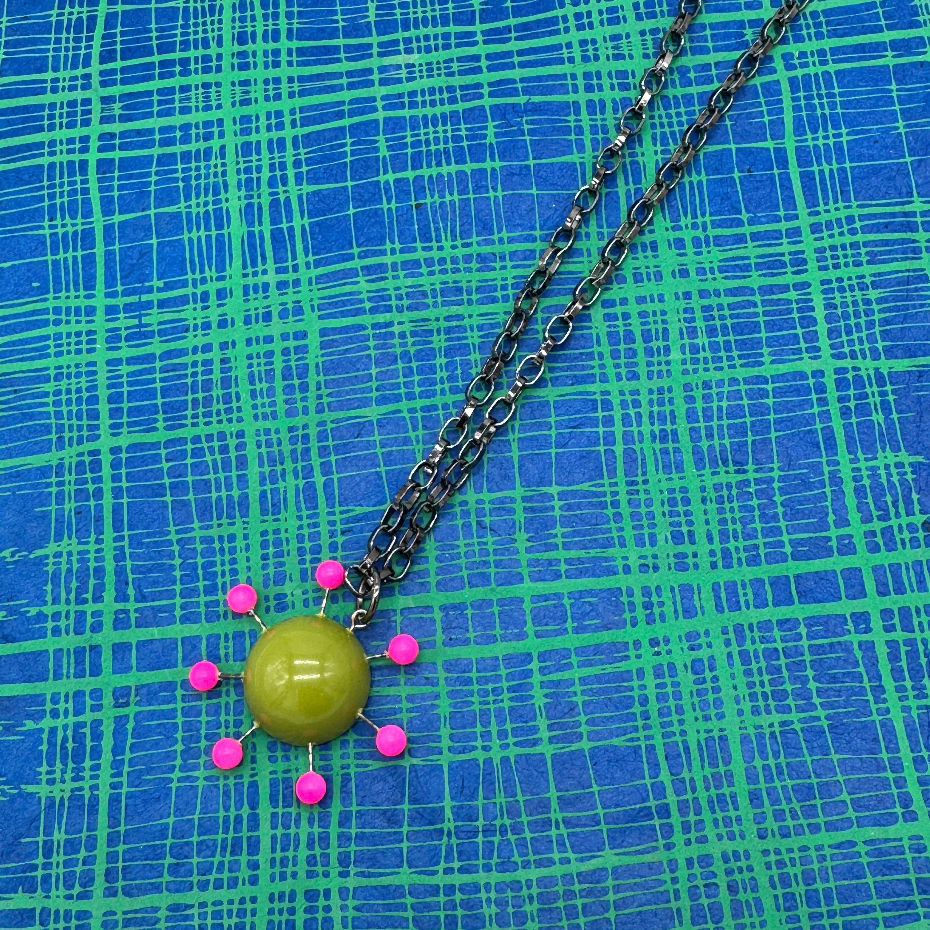 Olive & Neon Pink Sputnik Necklace