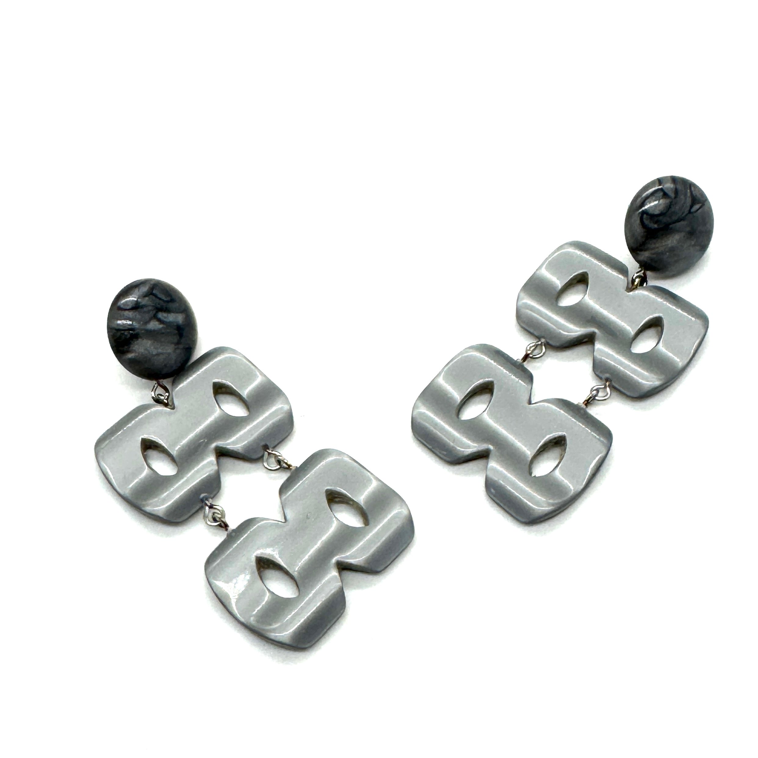 Silver Grey Hinged Moonglow Statement Earrings