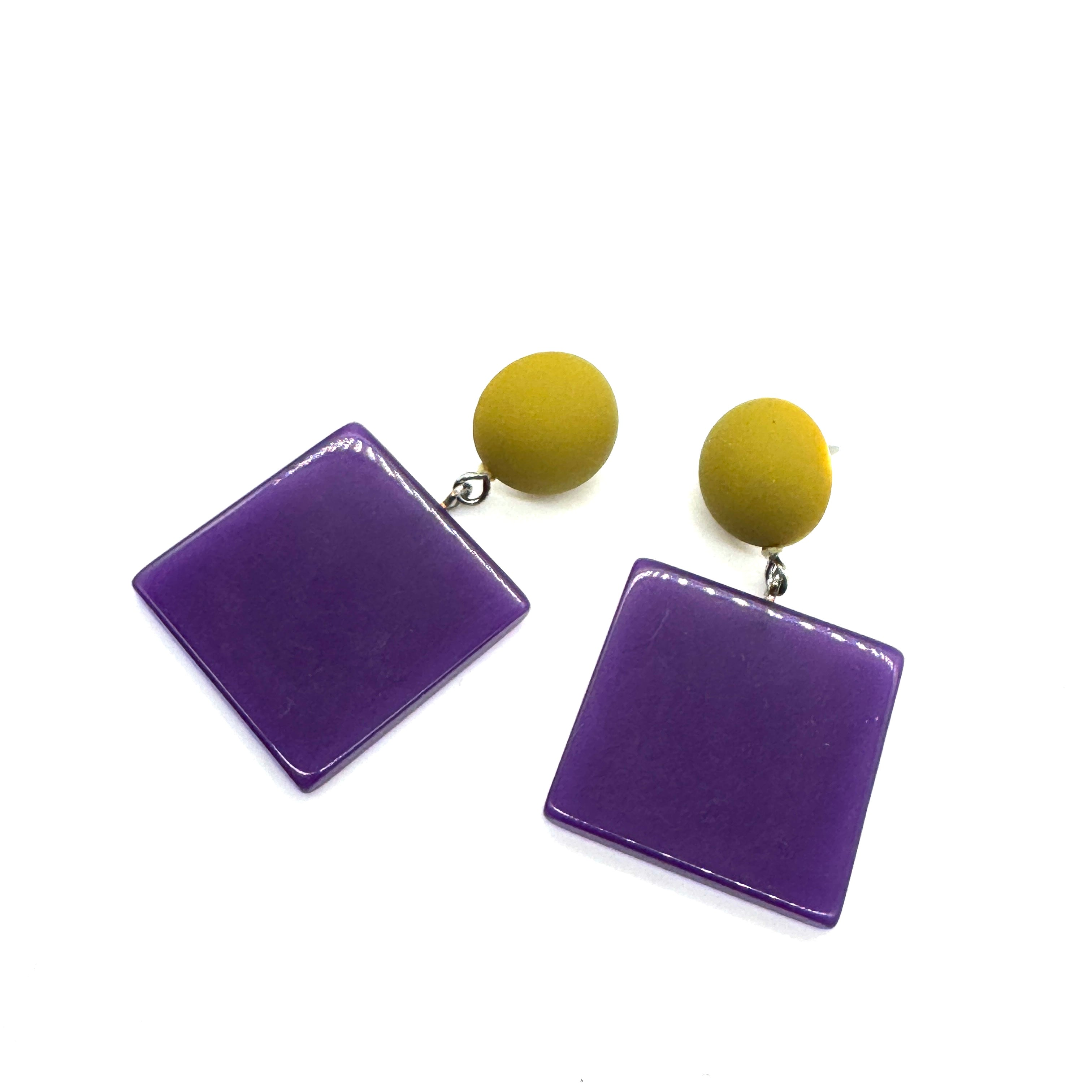Orchid & Chartreuse Square Drop Earrings