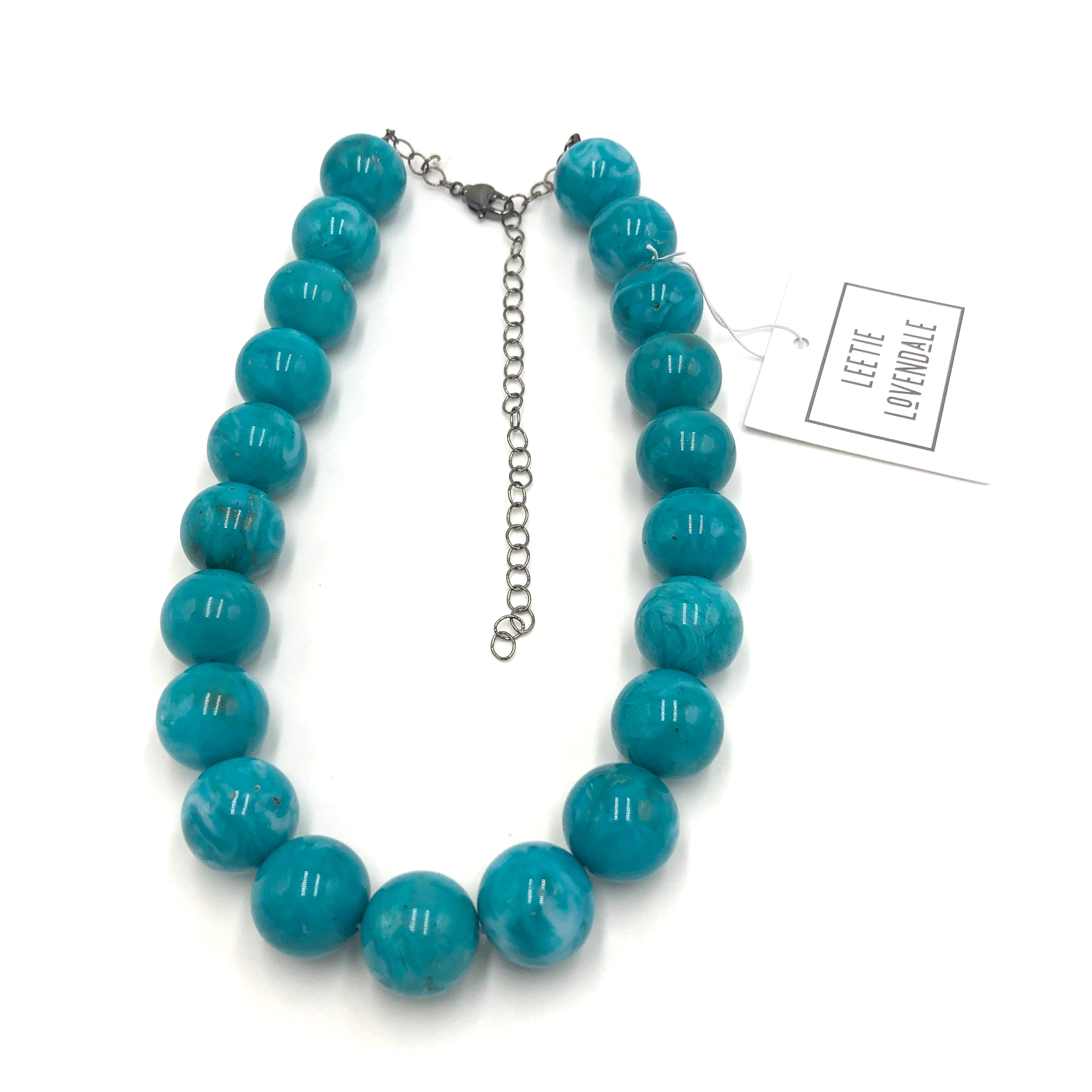 Deep Aqua Blue Marbled Marco Necklace