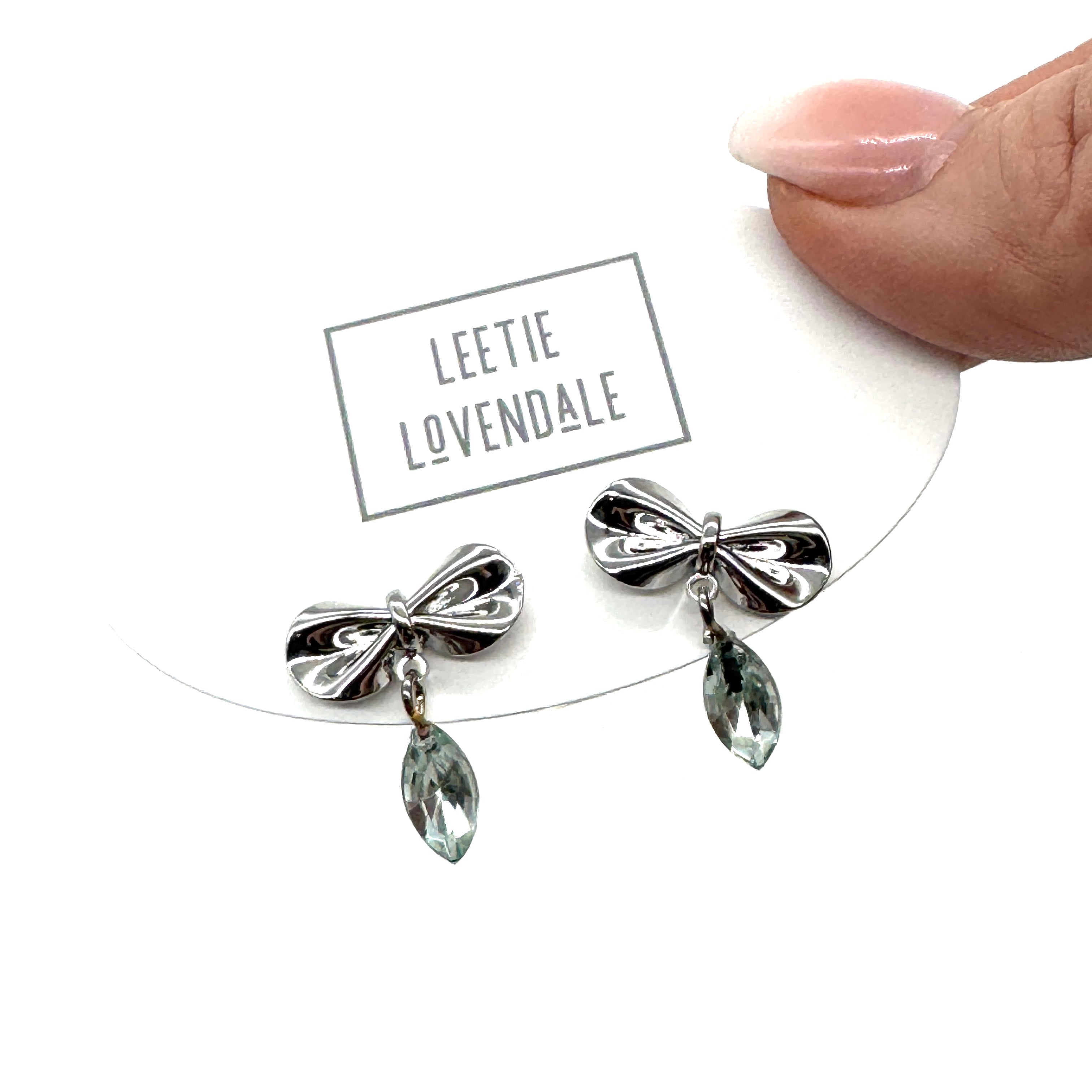 Pinched Bow & Mint Earrings