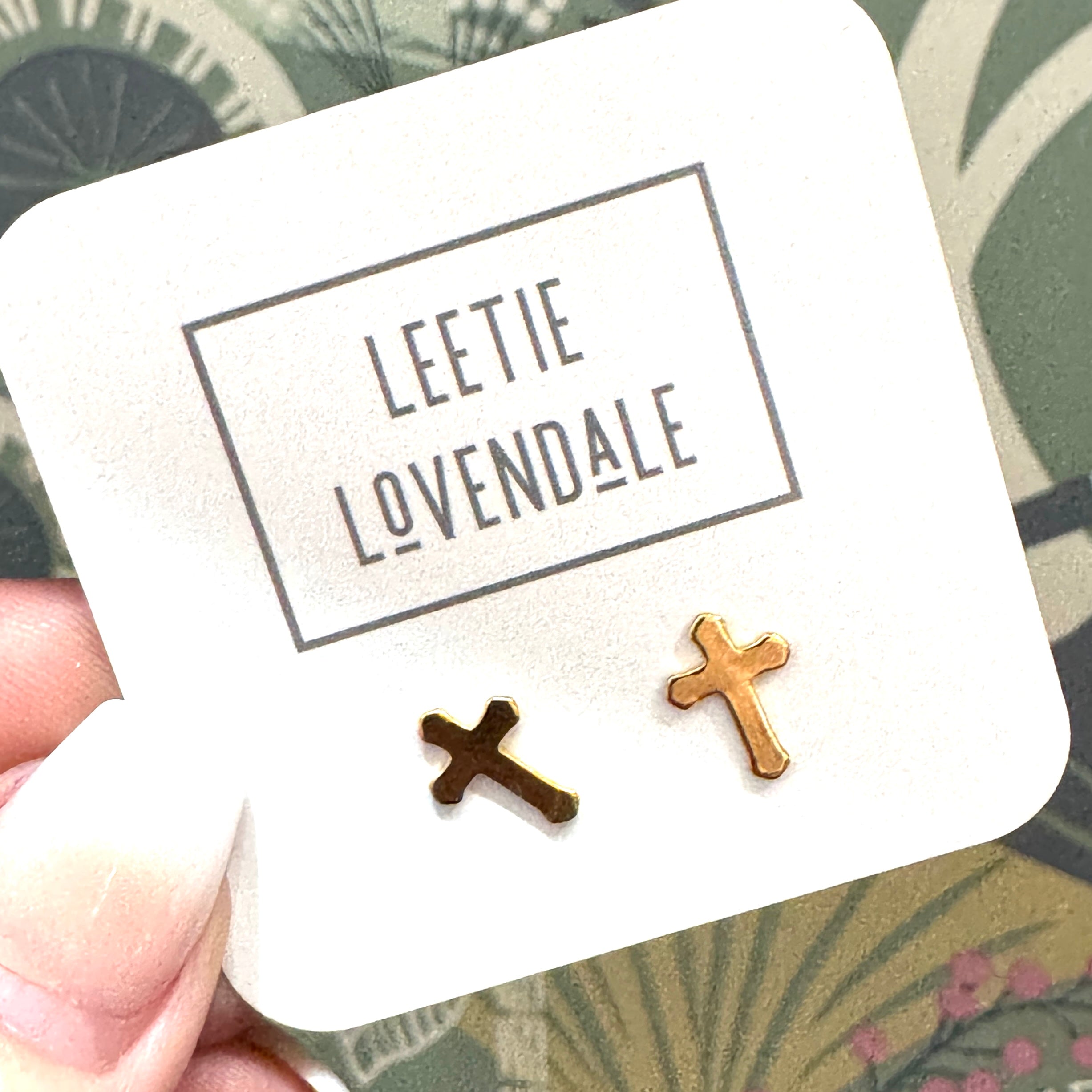 Gold Cross Deadstock Stud Earrings - Vintage Deadstock