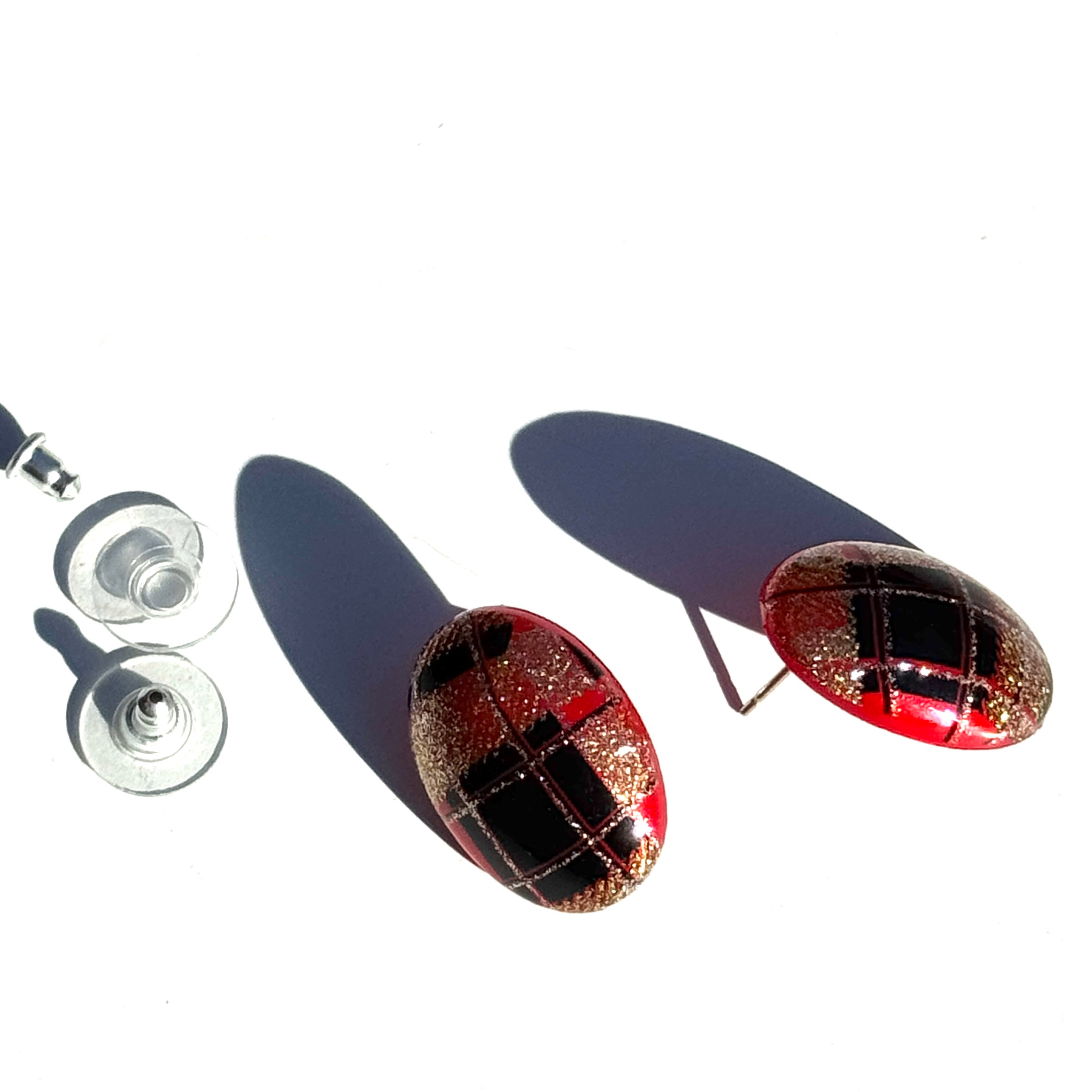 Holiday Plaid Oval Stud Earrings