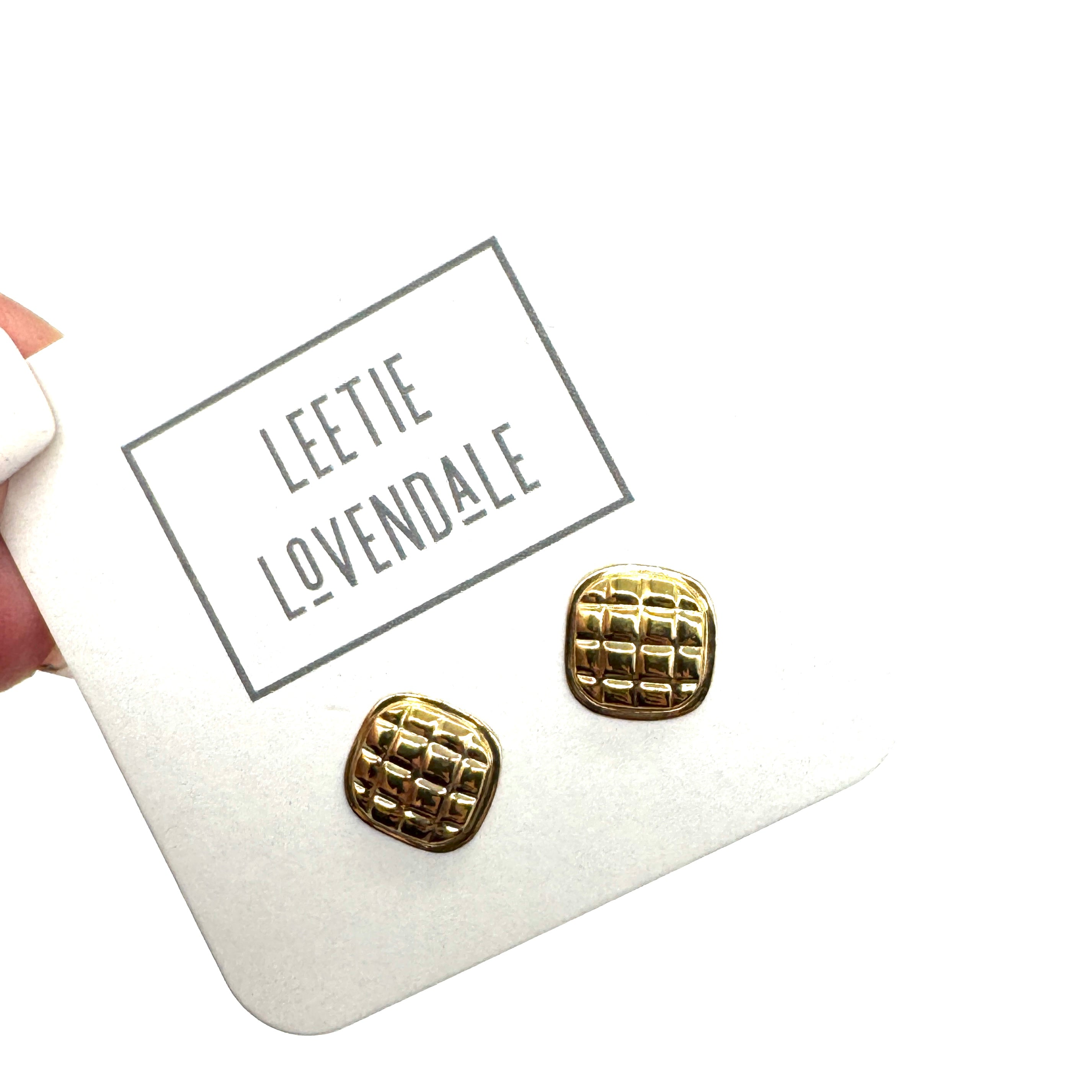 Cross Hatch Studs - Deadstock Gold Stud Earrings