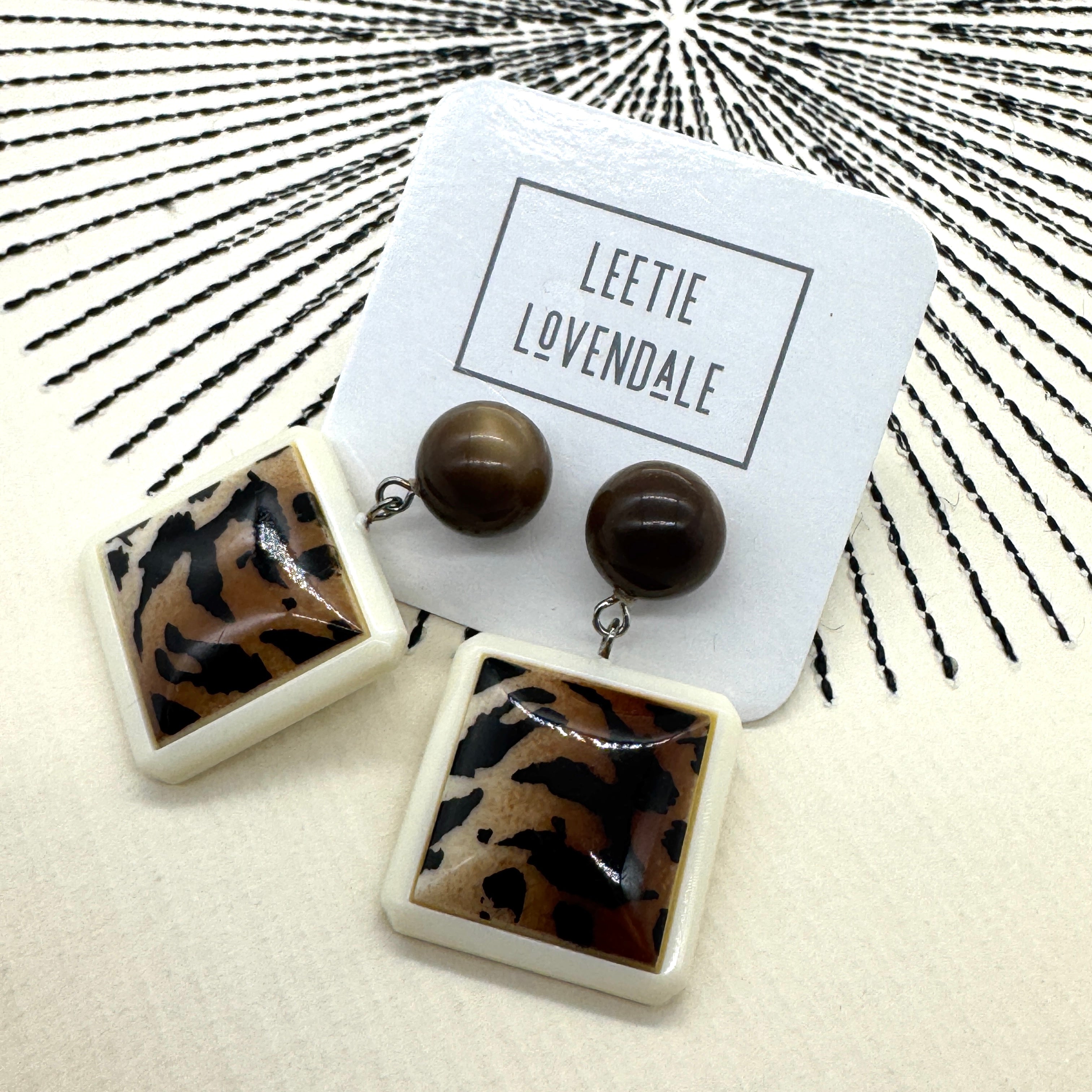 Leopard Square Drop Earrings
