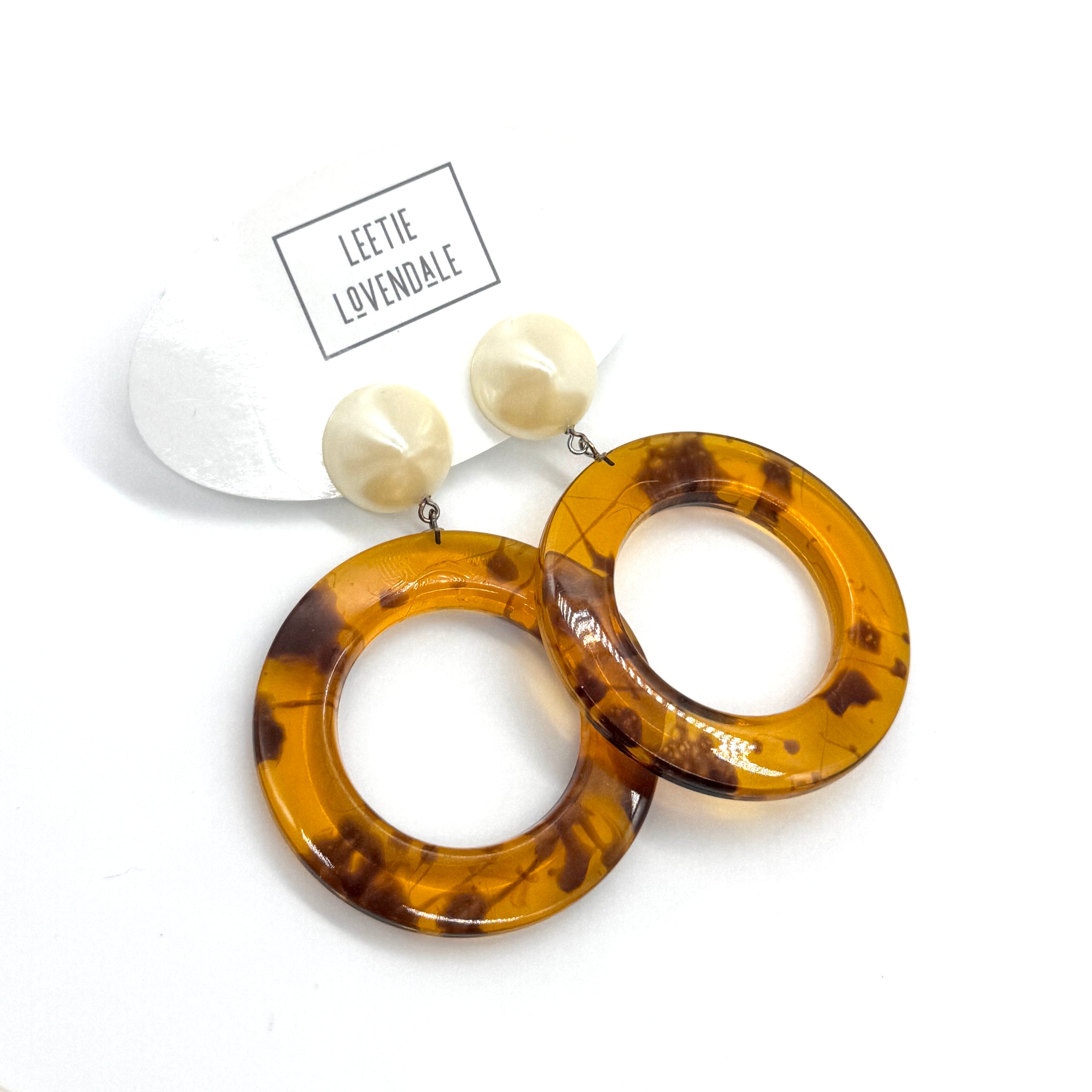 Tortoise Pearl Jumbo Donut Drop Earrings