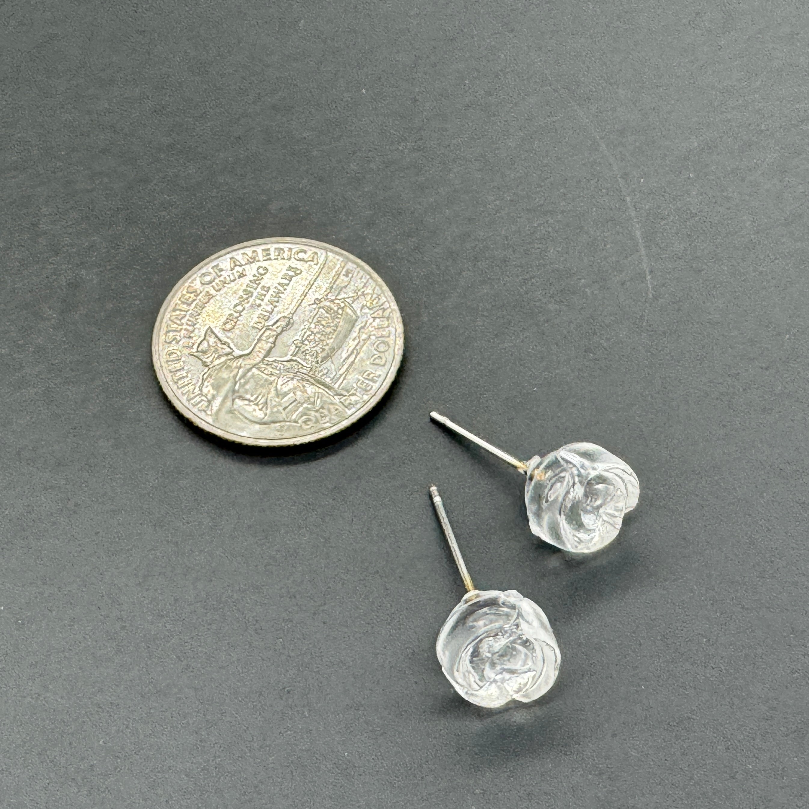 Clear Carved Lucite Rose Stud Earrings