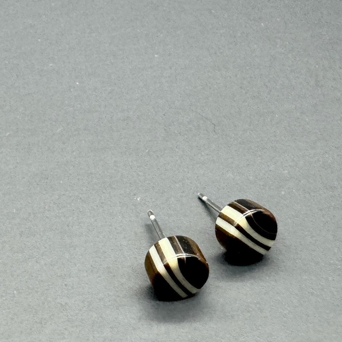 Black and Tan Stripe Cane Slice Stud Earrings