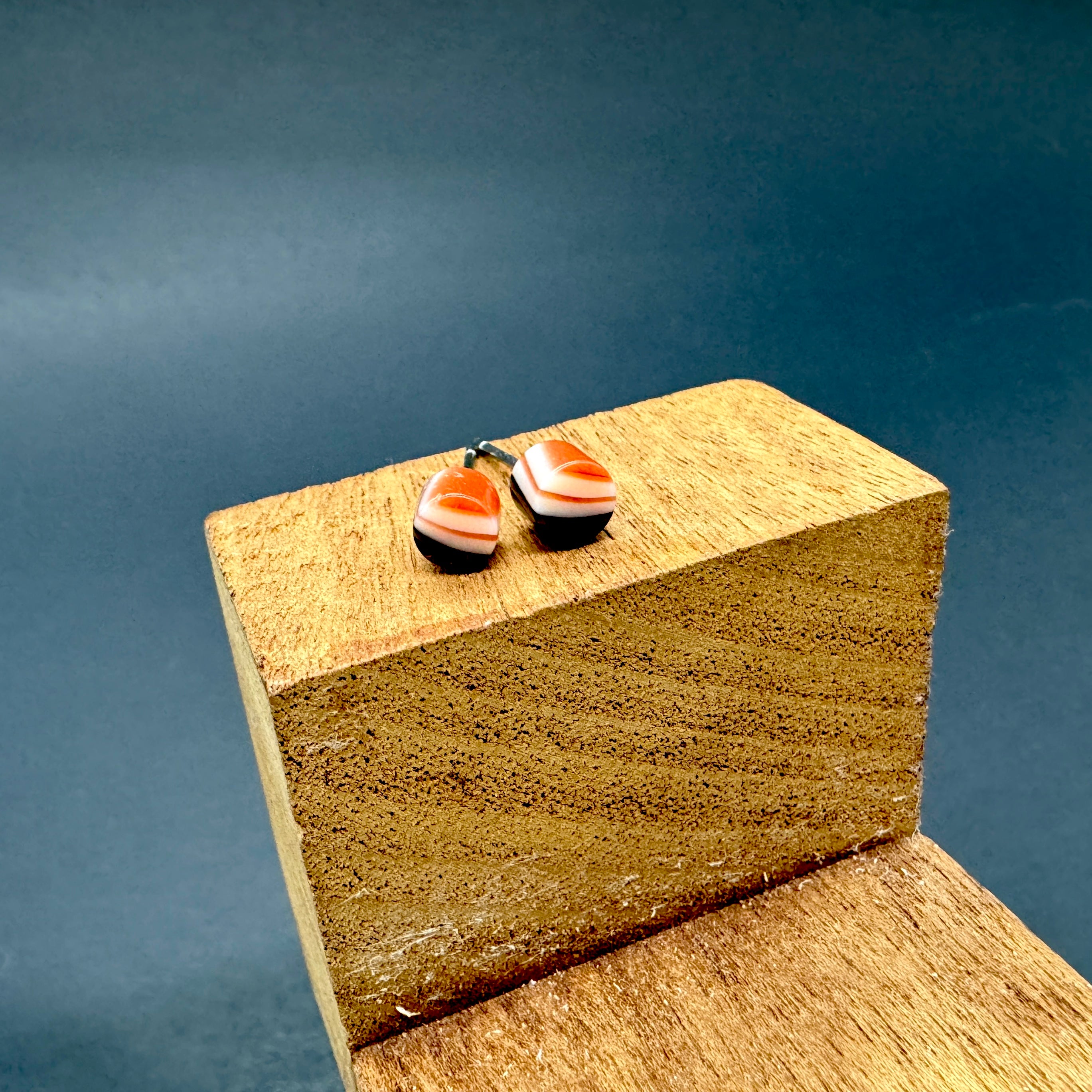 vintage stripe tiny stud earrings made with vintage lucite