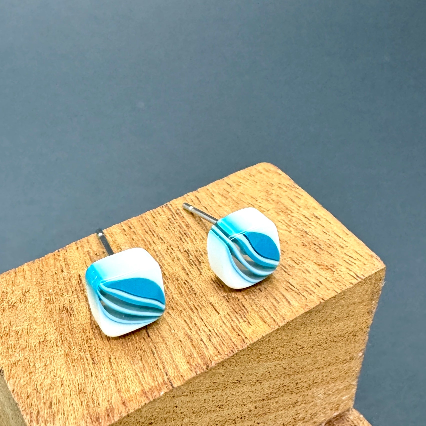 aqua stripe stud earrings