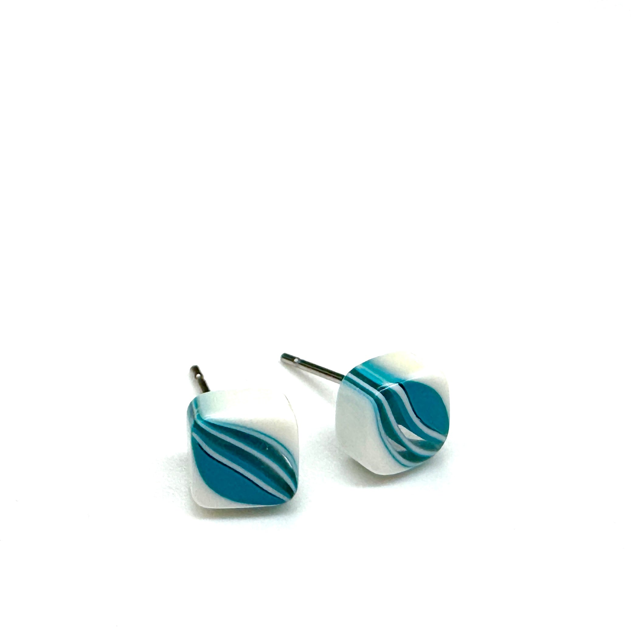 aqua white and clear square earrings