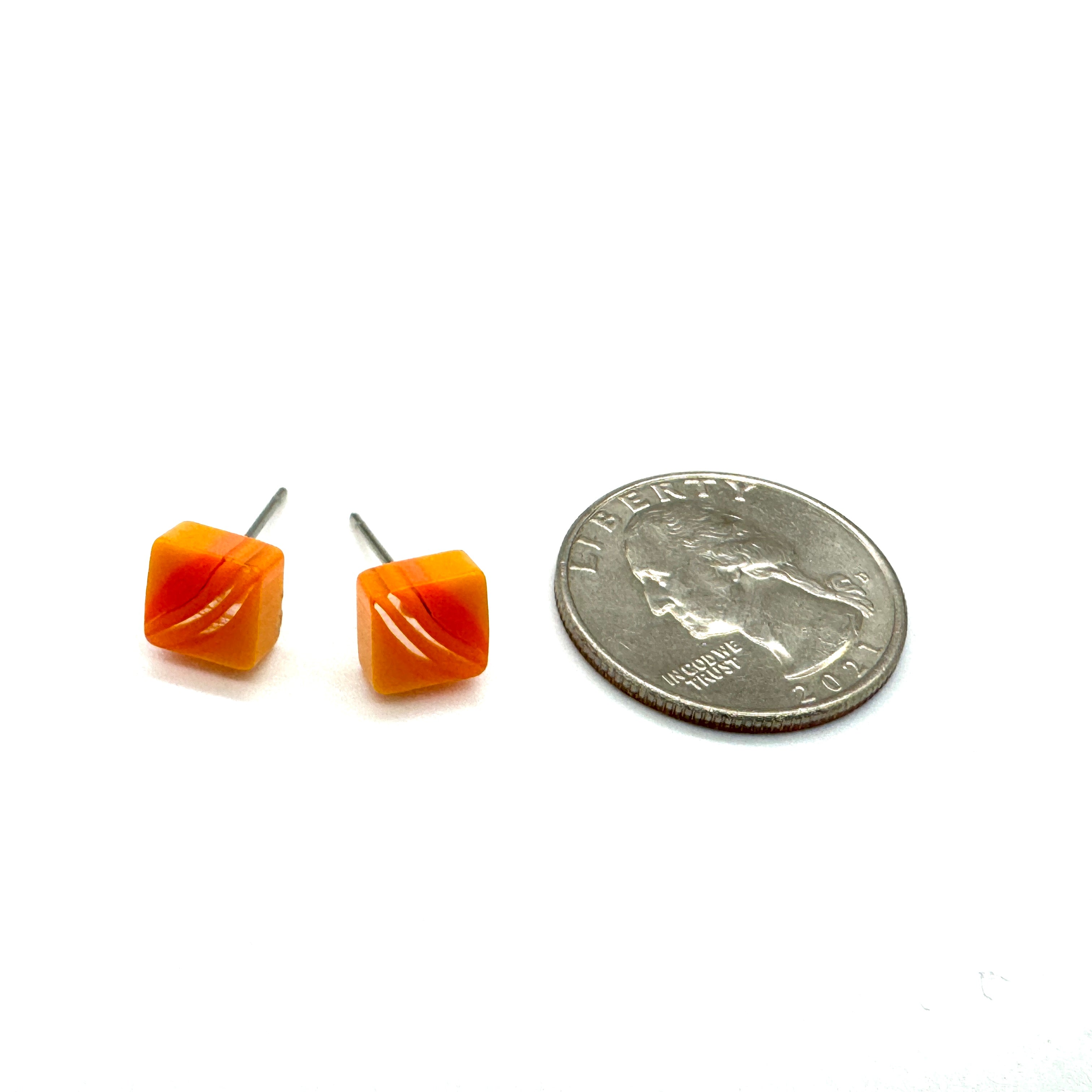 orange stripe square studs
