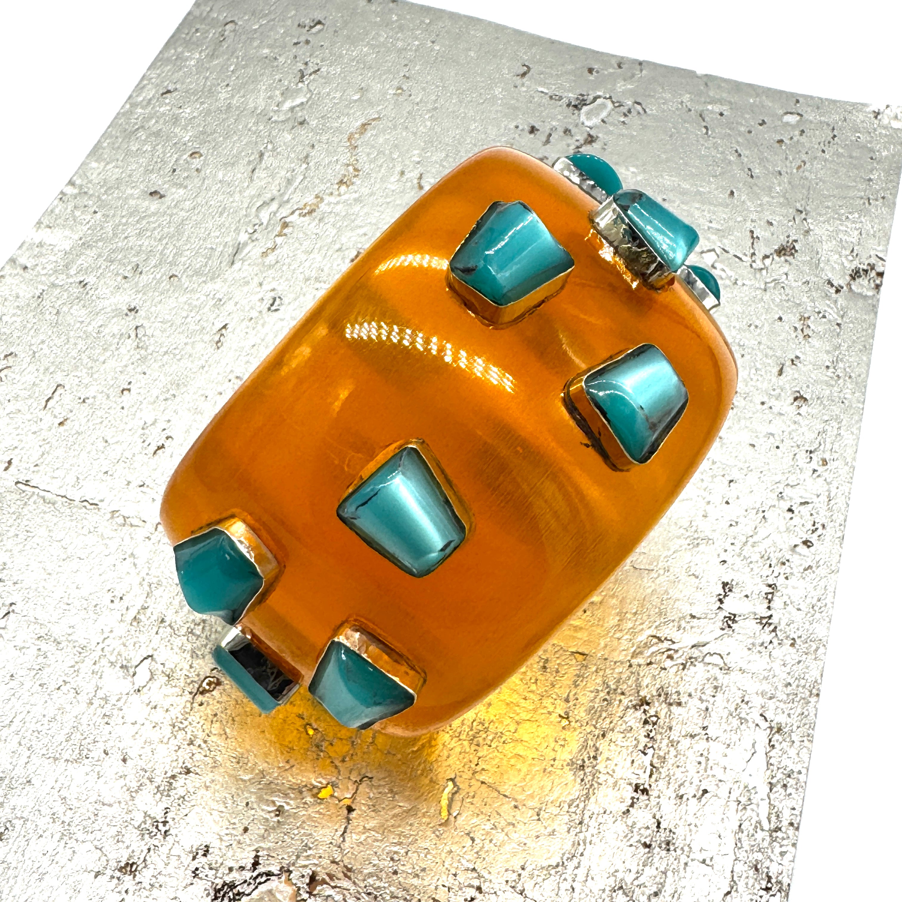 Lemon Yellow & Teal Moonglow Bangle Bracelet