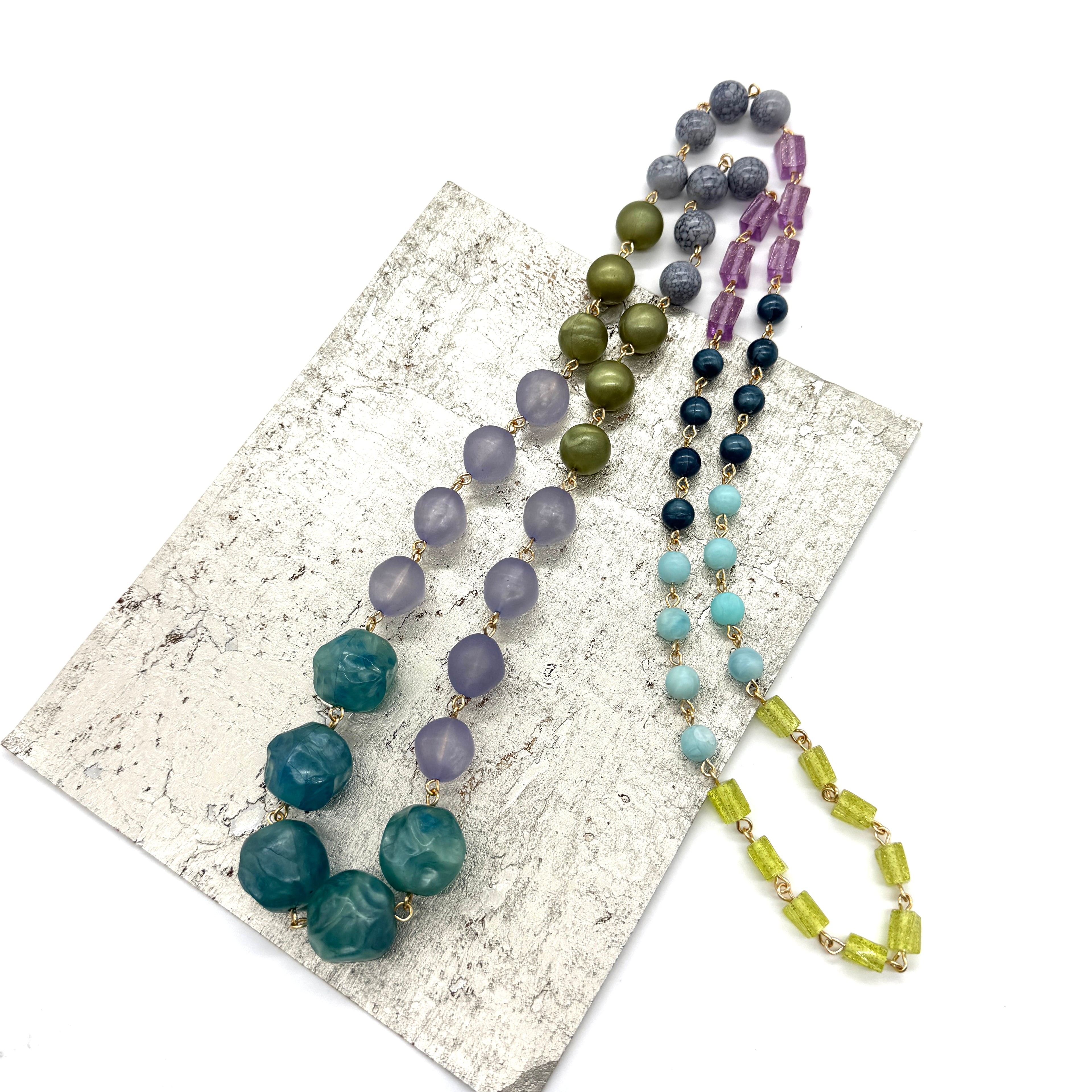 Peacock Plume Rosary-Chained Rope Necklace