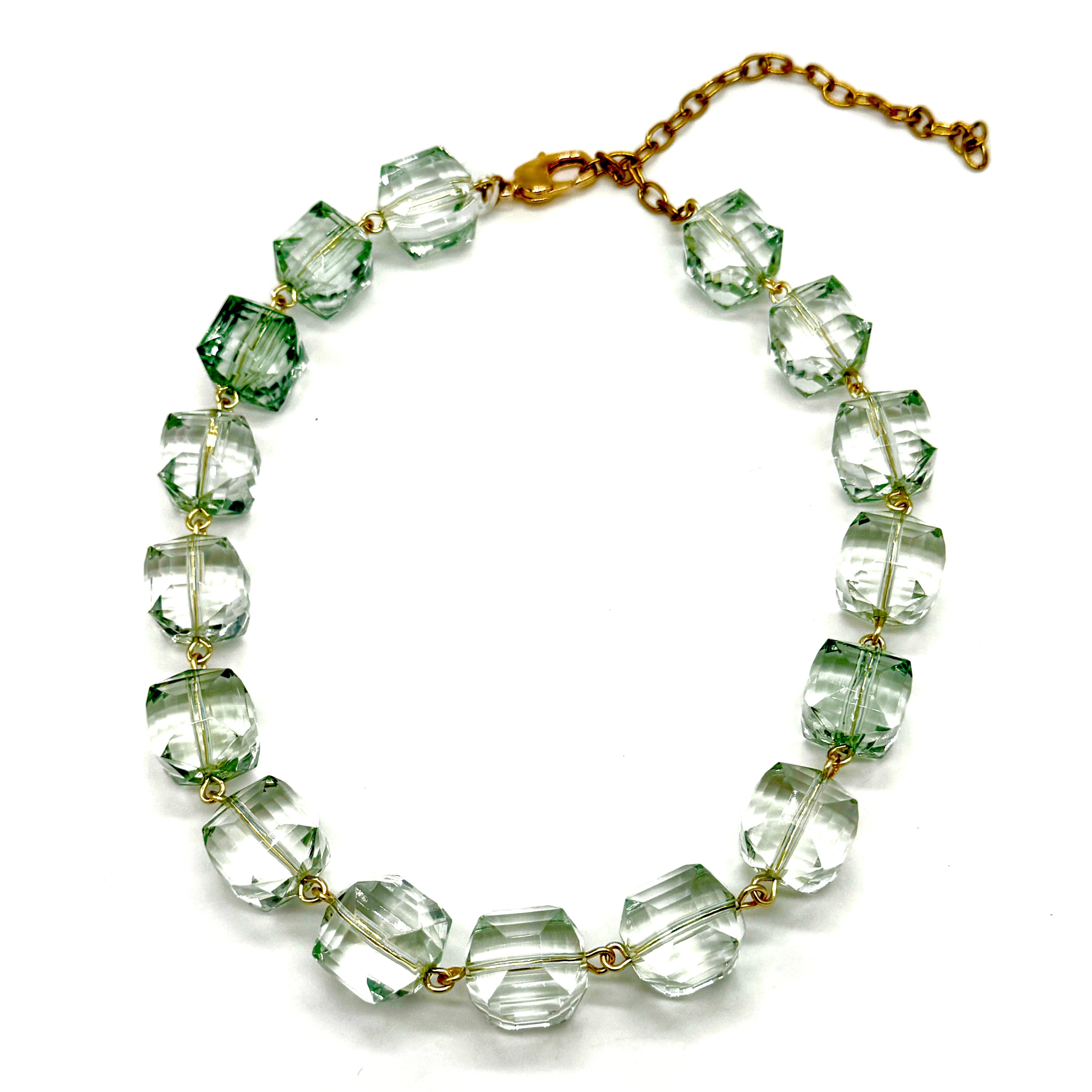 Chunky Sage Faceted Cube Amelia Necklace