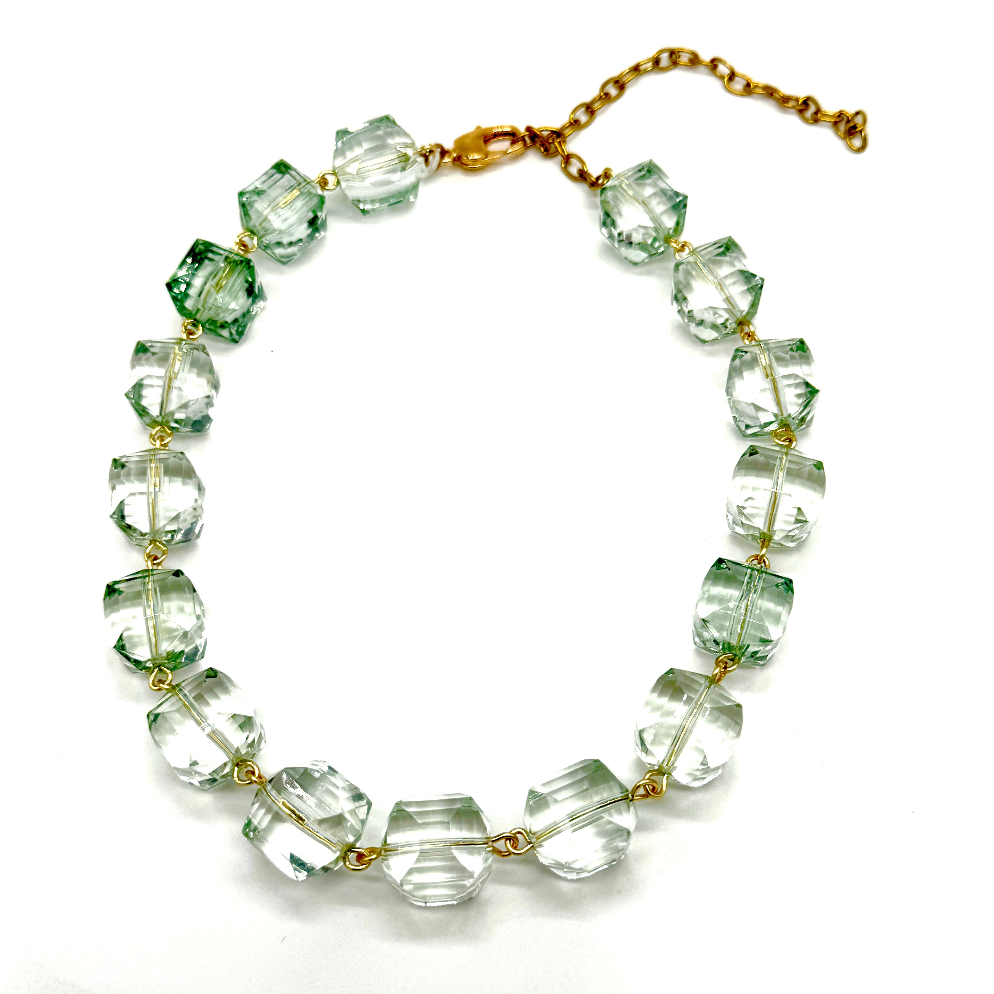 Chunky Sage Faceted Cube Amelia Necklace