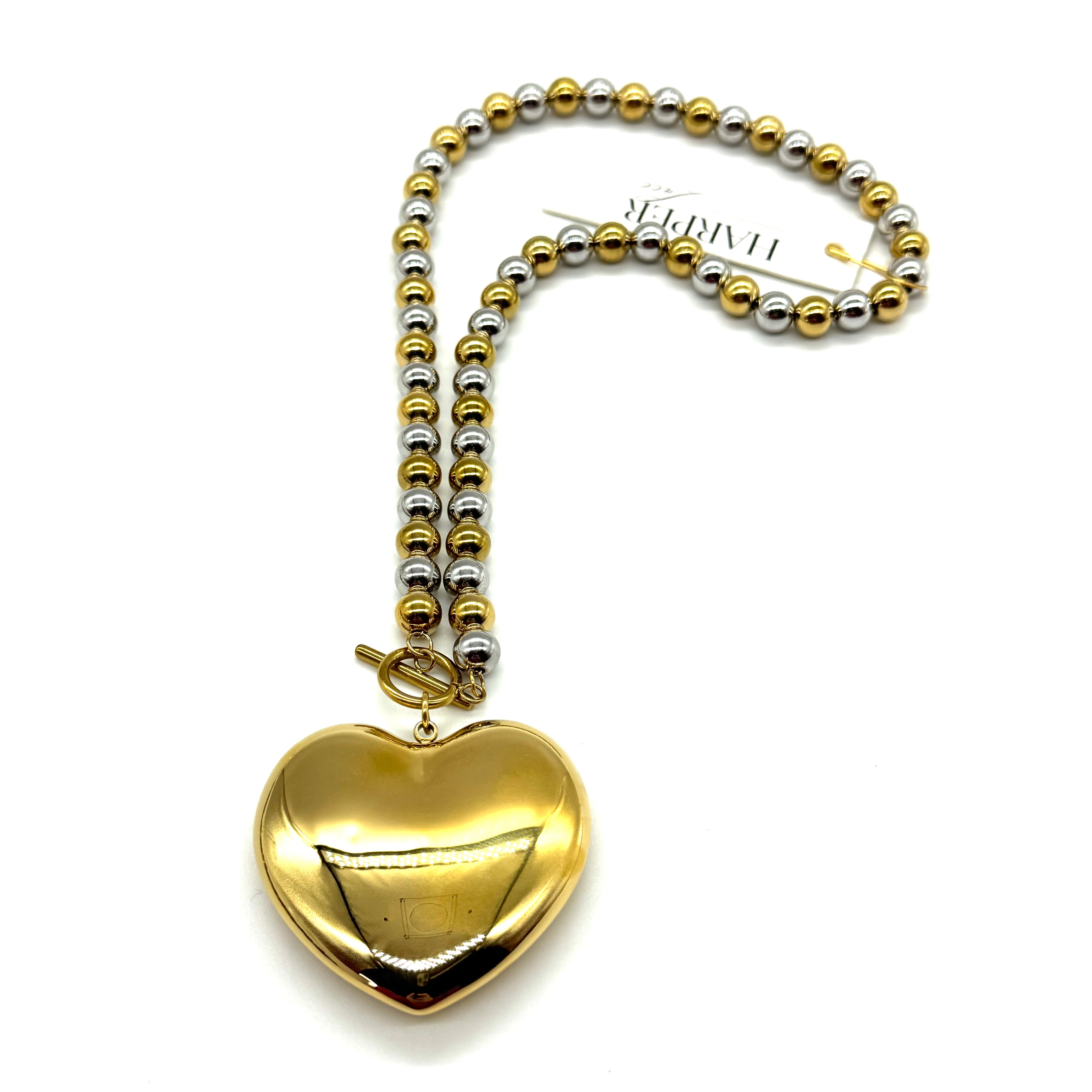 Two Toned Puff Heart Beaded Necklace - HL Trunk Show