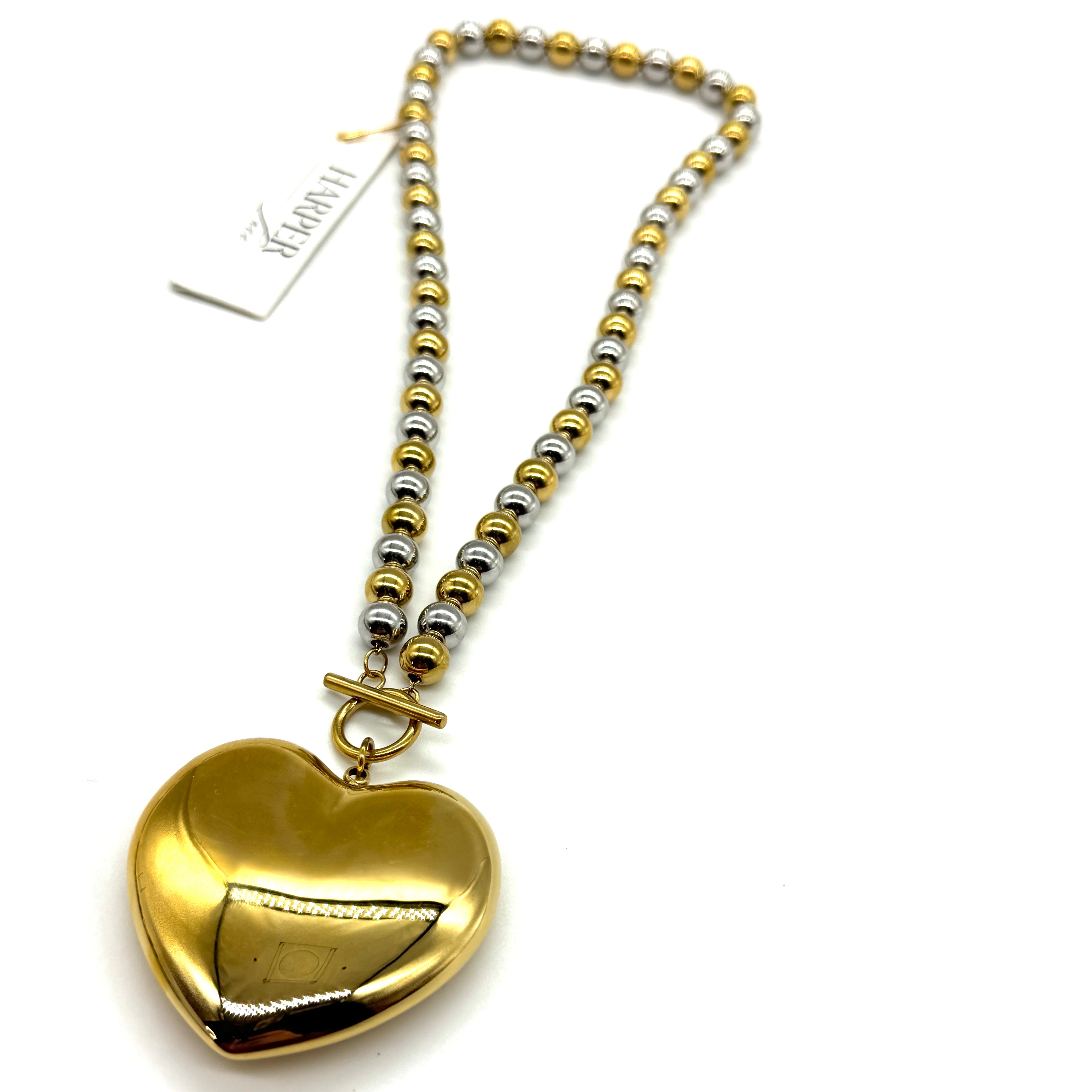 Two Toned Puff Heart Beaded Necklace - HL Trunk Show