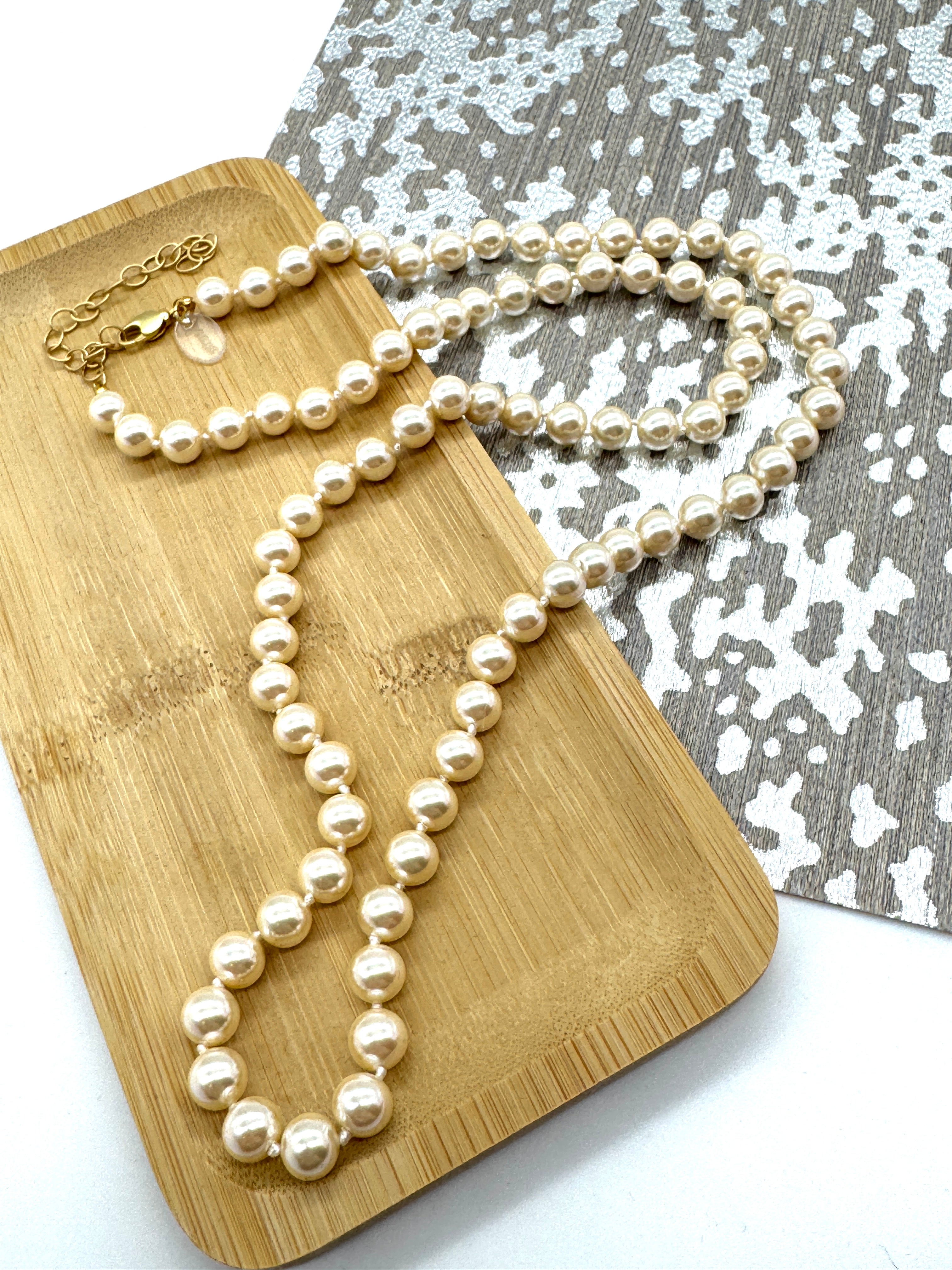 Pearl Knotted Rope Necklace - 8mm Cream