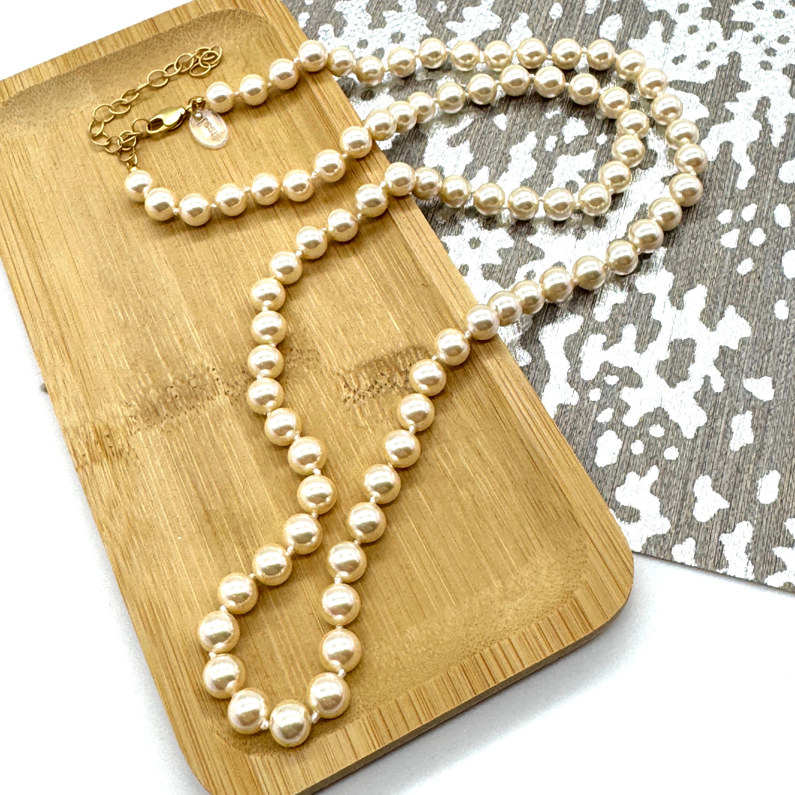 Pearl Knotted Rope Necklace - 8mm Cream