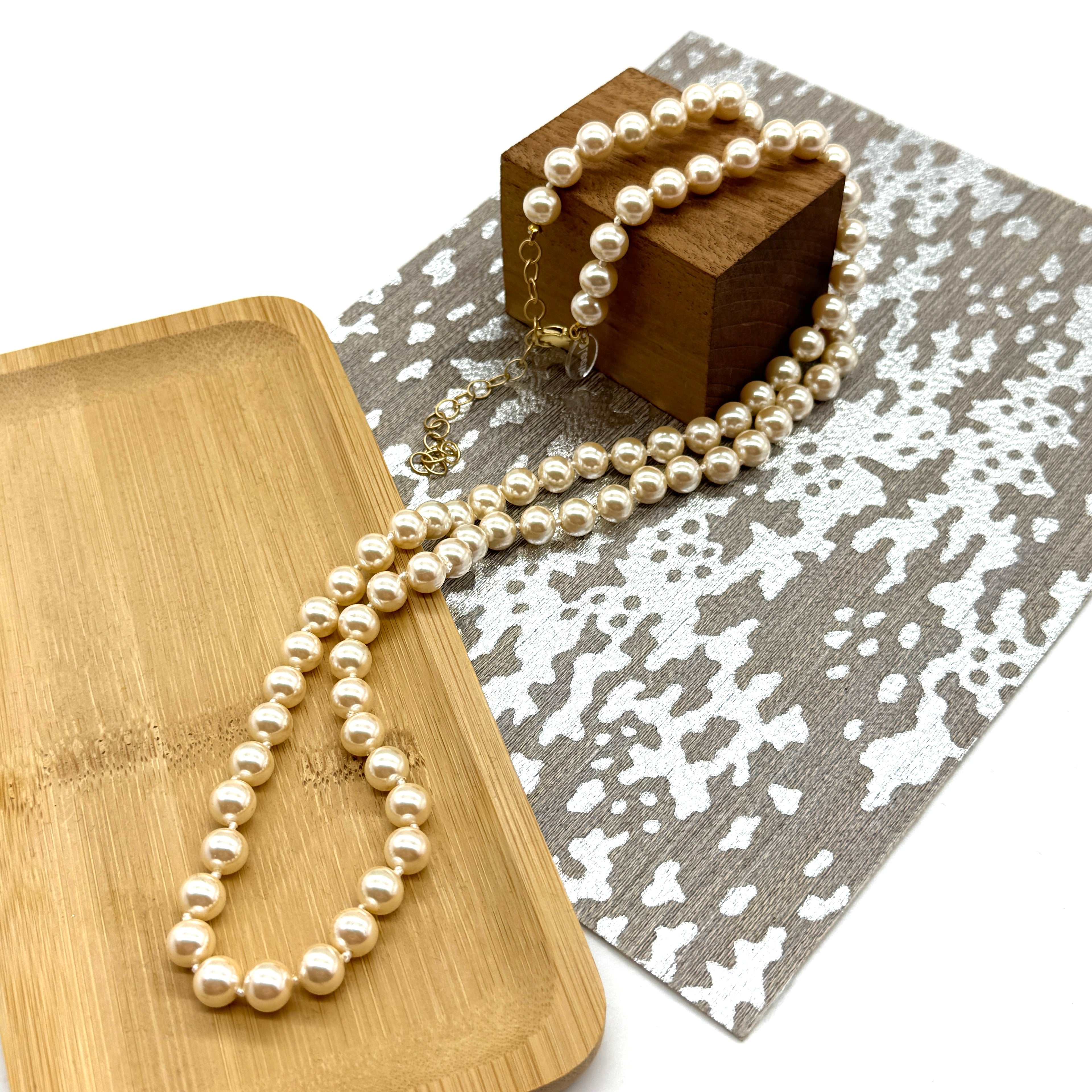 Pearl Knotted Rope Necklace - 8mm Cream