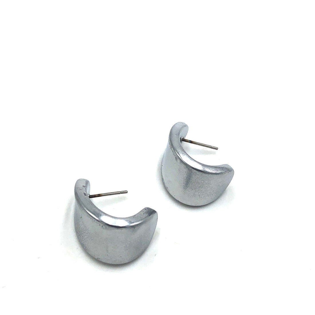 Shabby Metallic Silver Curled Petal Stud Earrings