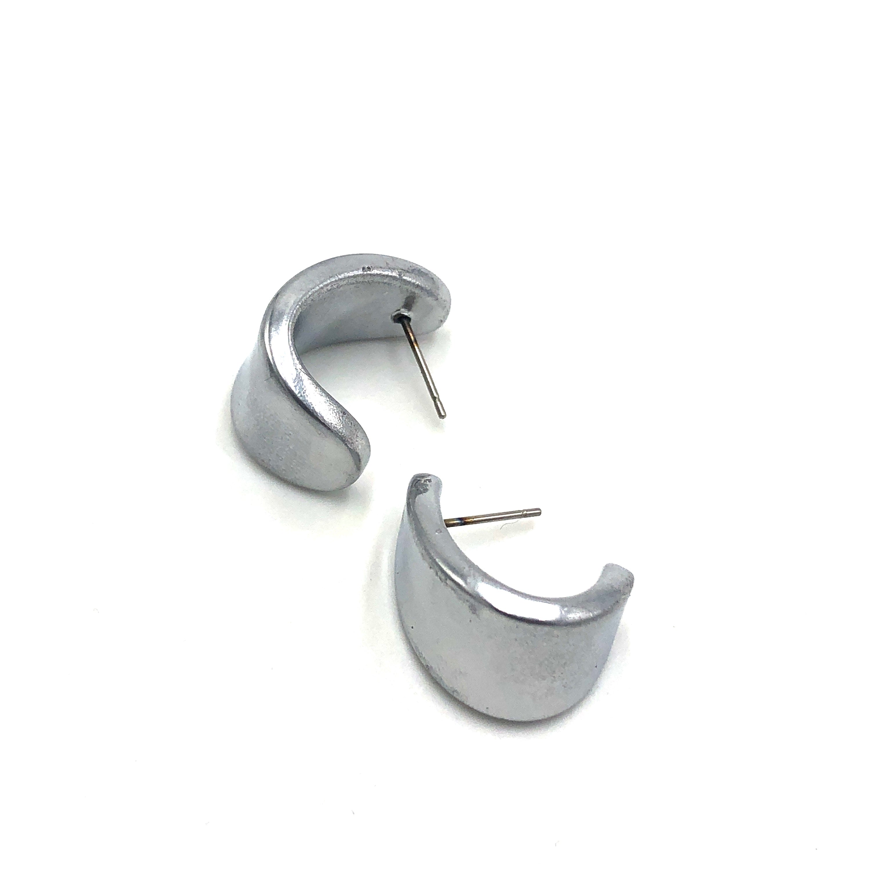 Shabby Metallic Silver Curled Petal Stud Earrings