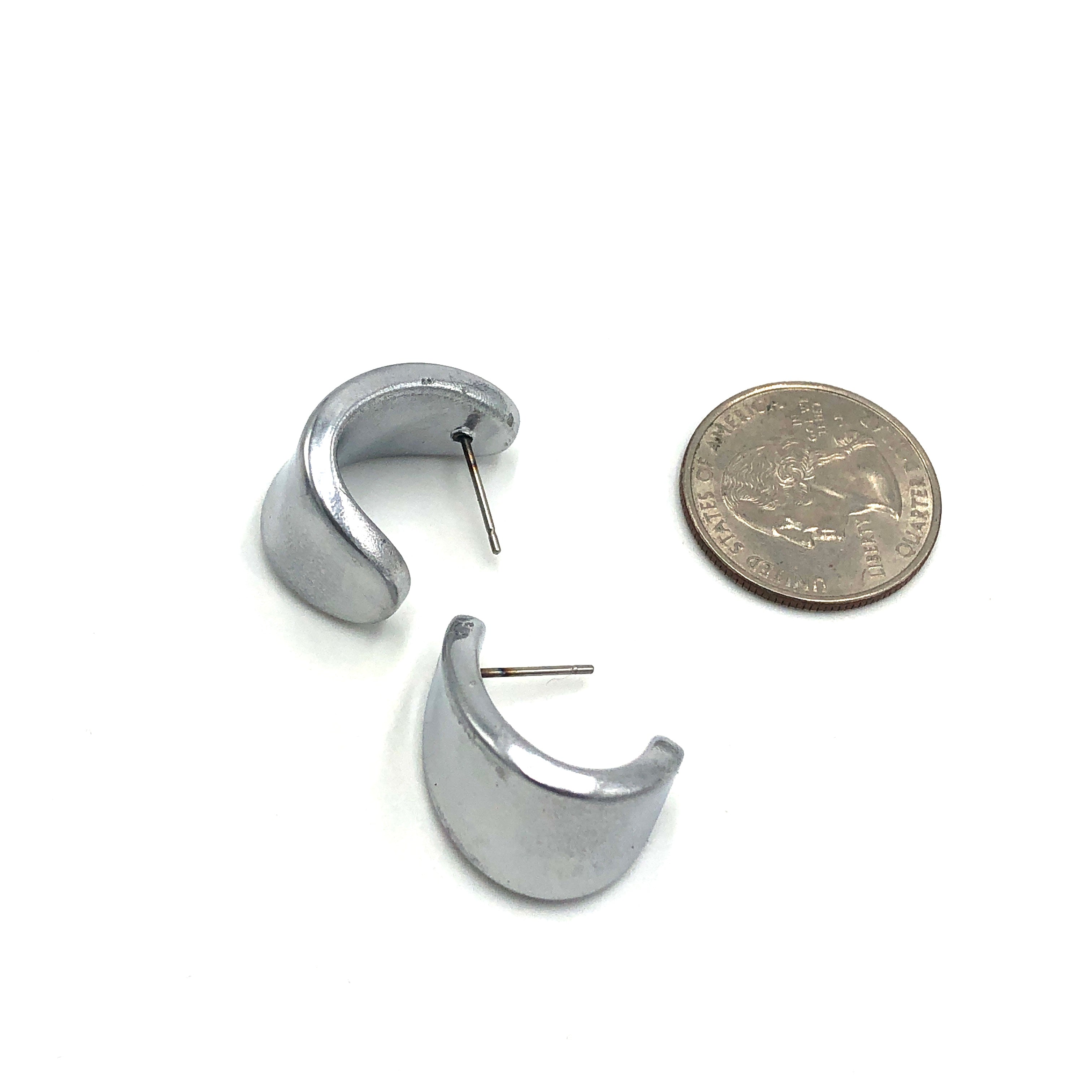 Shabby Metallic Silver Curled Petal Stud Earrings