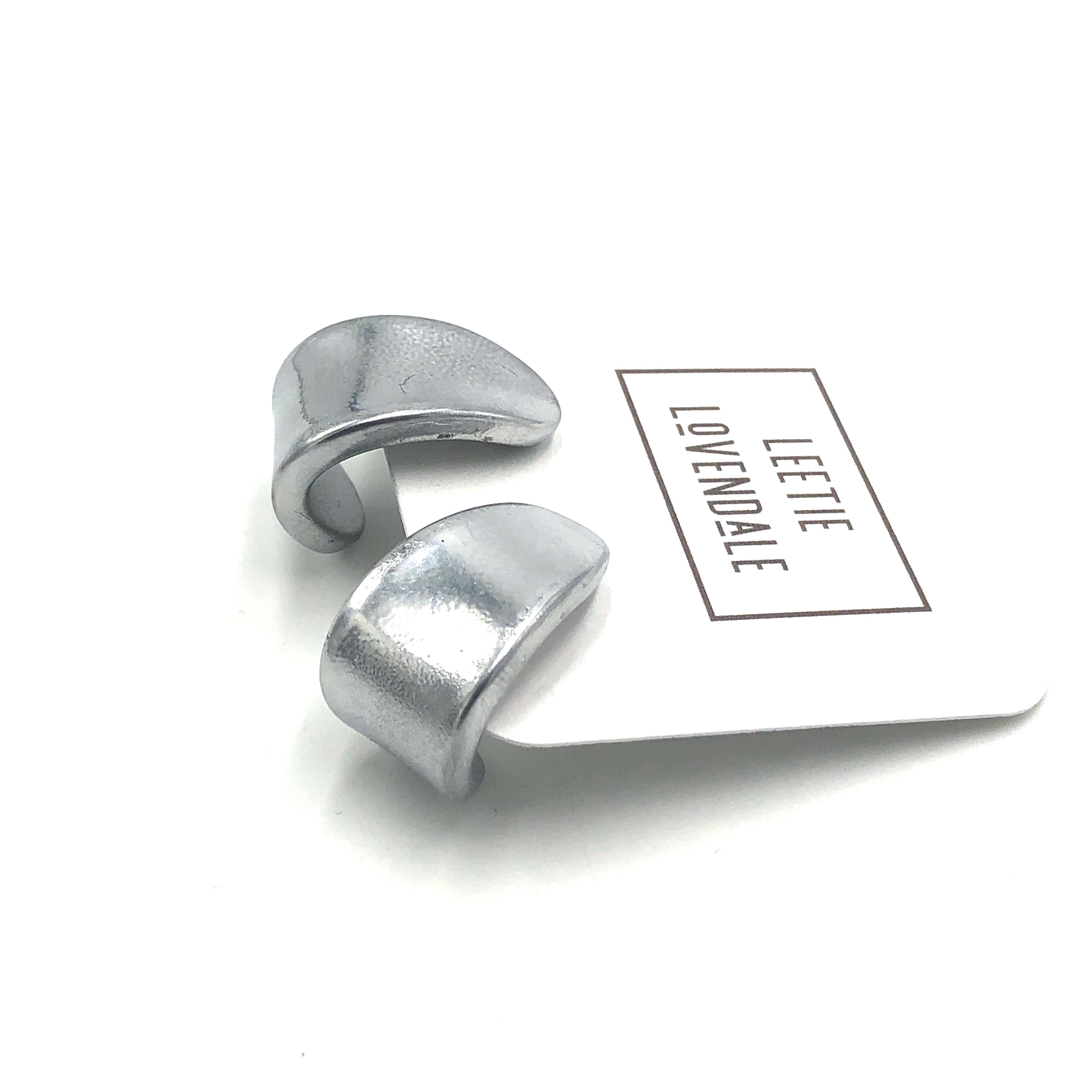 Shabby Metallic Silver Curled Petal Stud Earrings