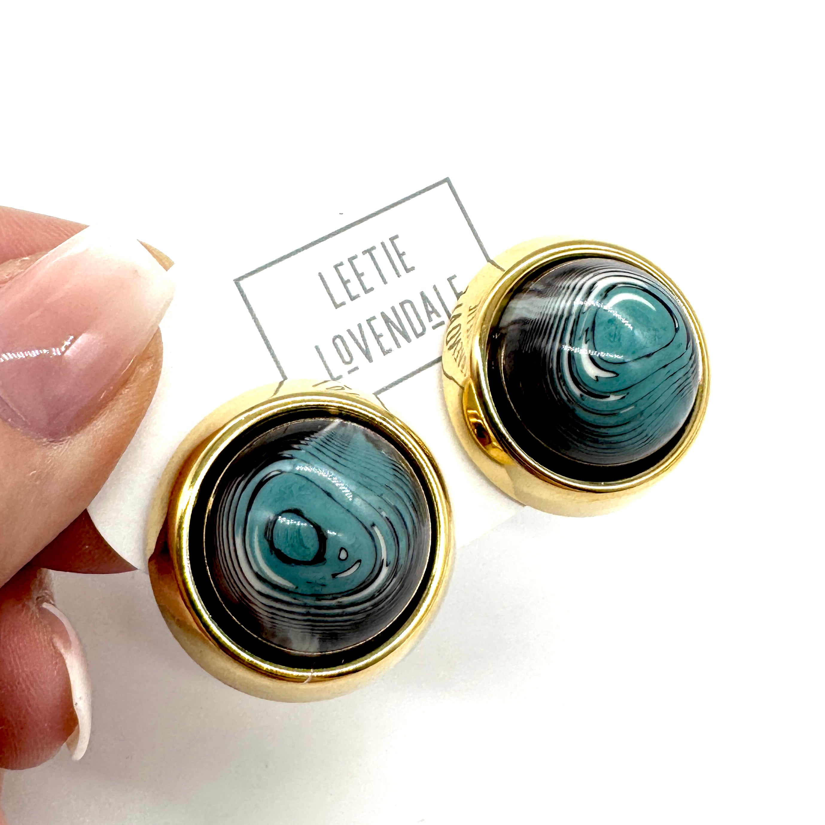 Gold Clad Slate Marbled Button Earrings