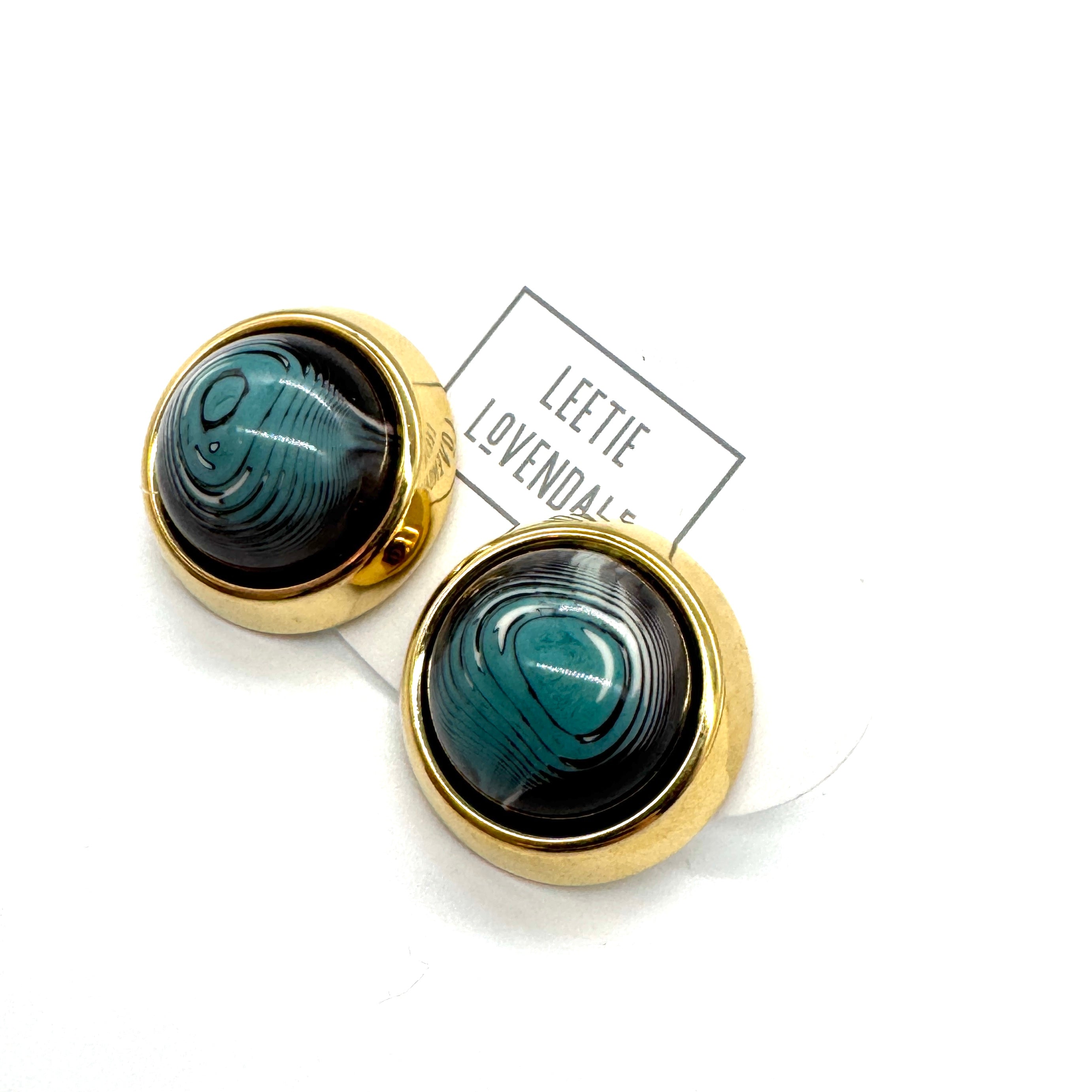 Gold Clad Slate Marbled Button Earrings