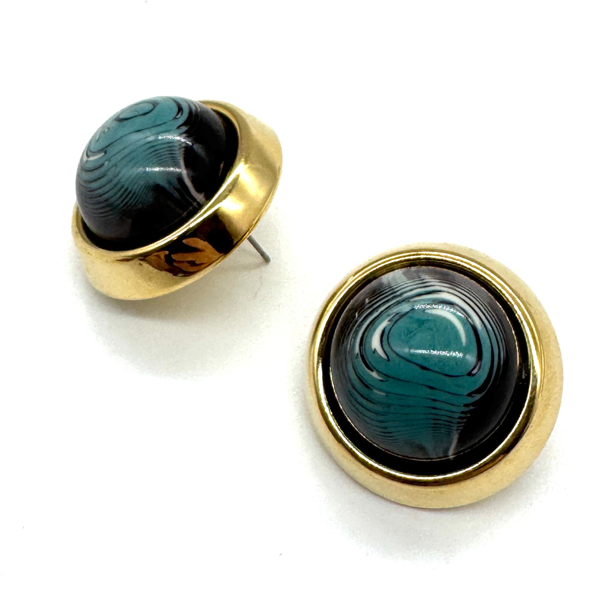 Gold Clad Slate Marbled Button Earrings