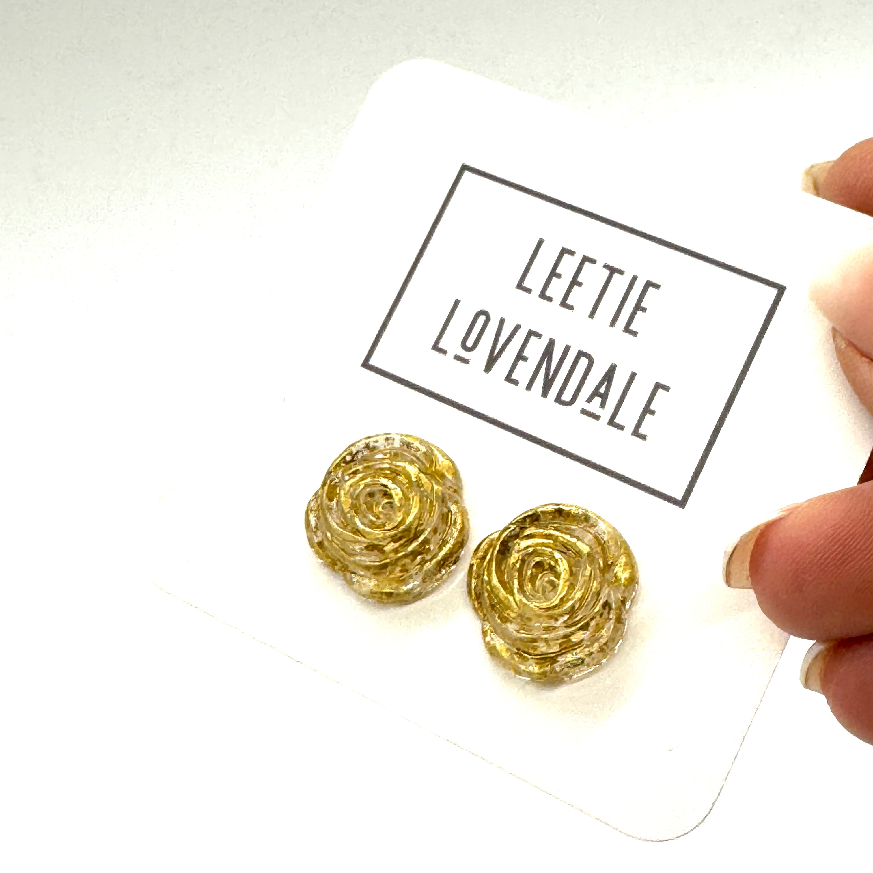 Mercury Lucite Carved Floral Rose Stud Earrings