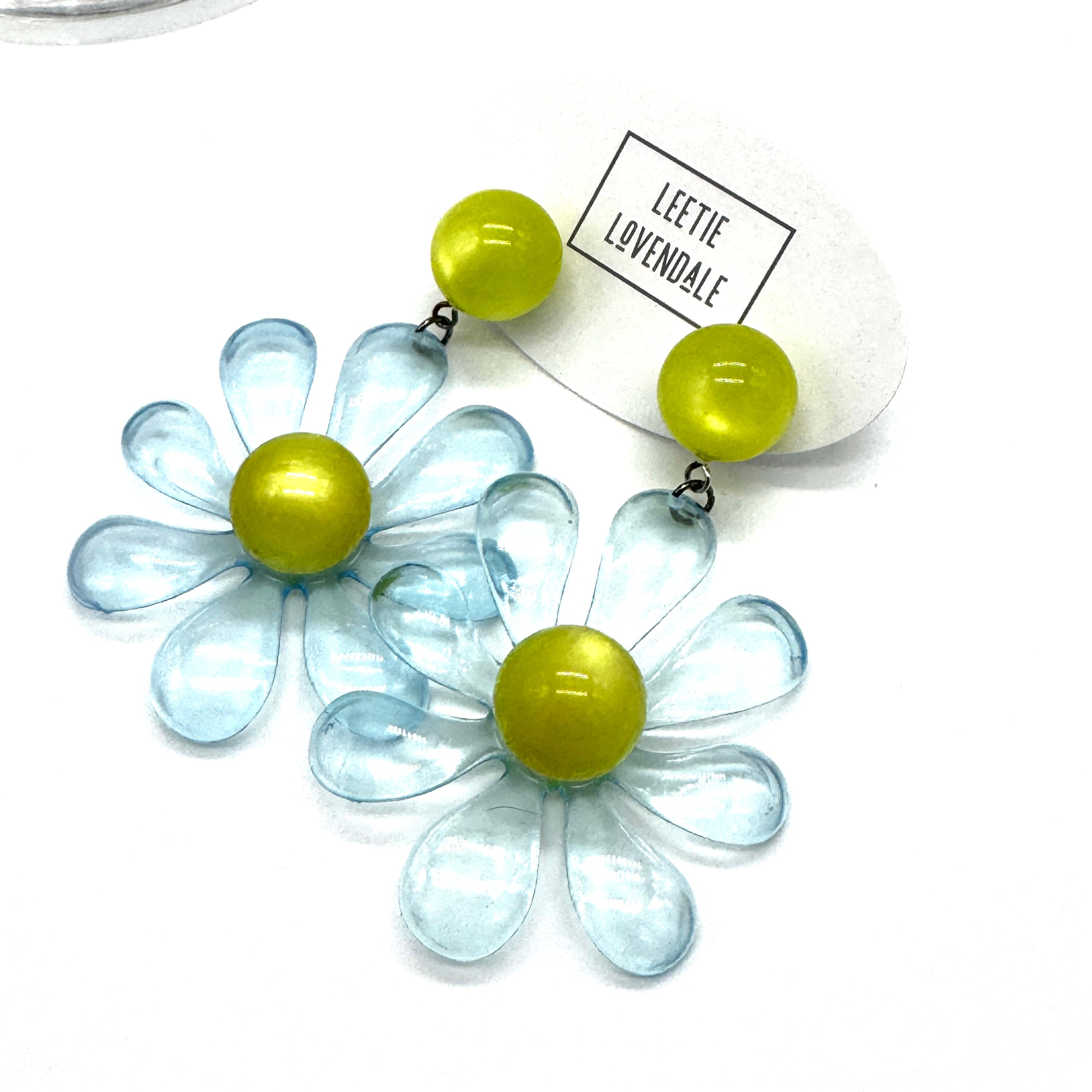 Ice Blue Splat Flower Earrings