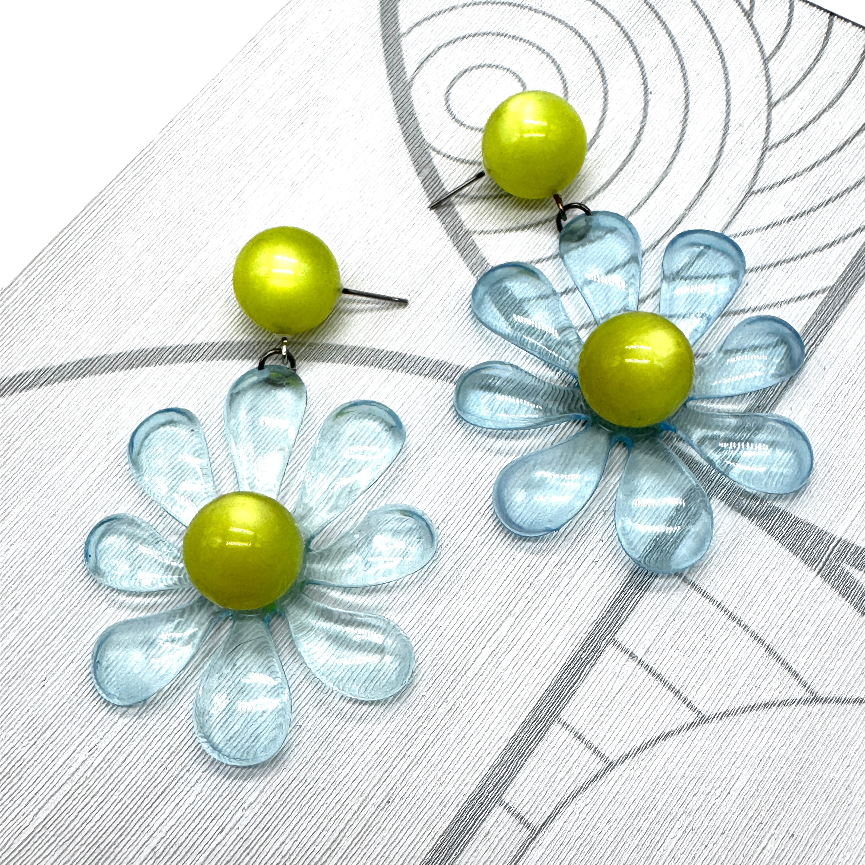 Ice Blue Splat Flower Earrings
