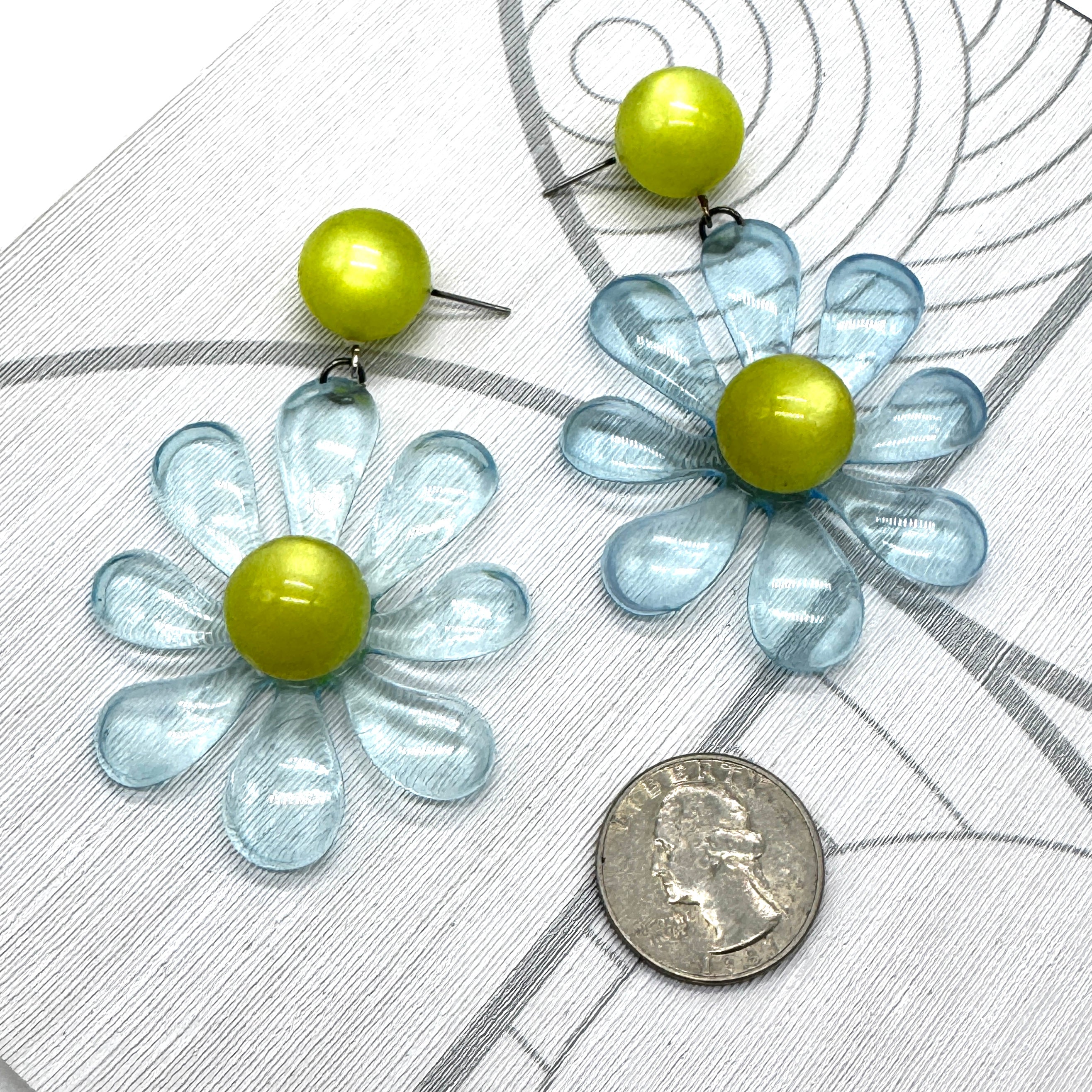 Ice Blue Splat Flower Earrings