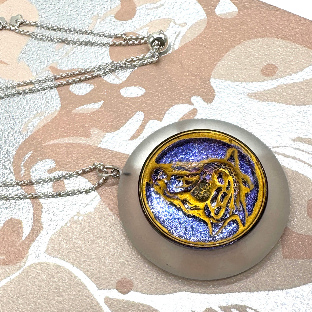 Golden Purple Mermaid Vintage Button Vault Necklace - 24"
