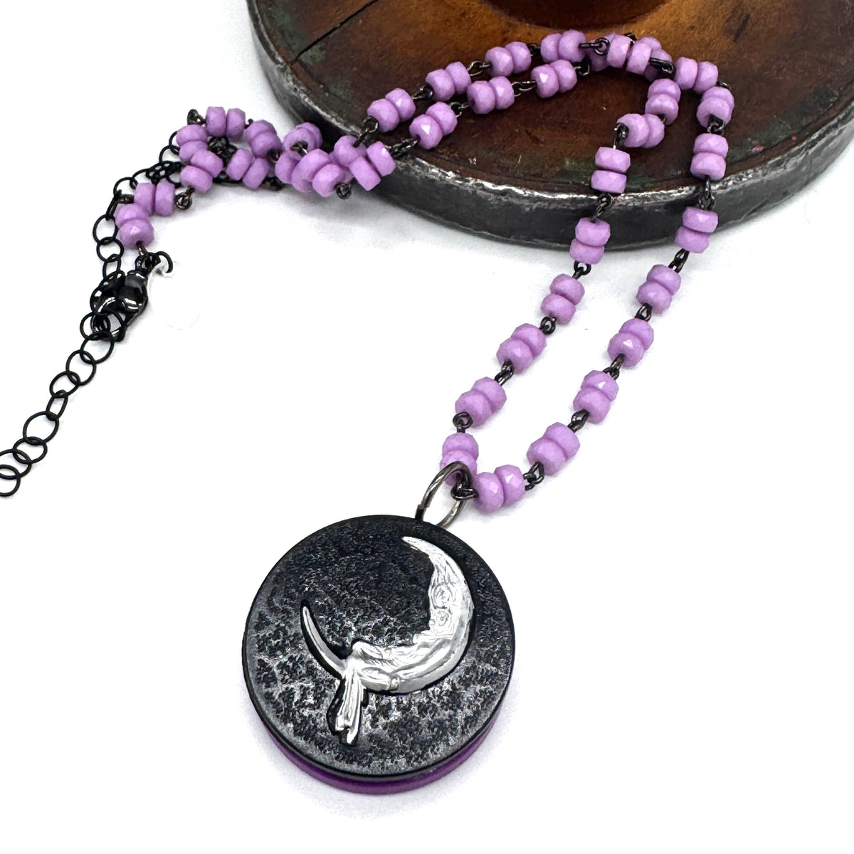 Lavender Moon Maiden Vintage Button Vault Necklace - Medium