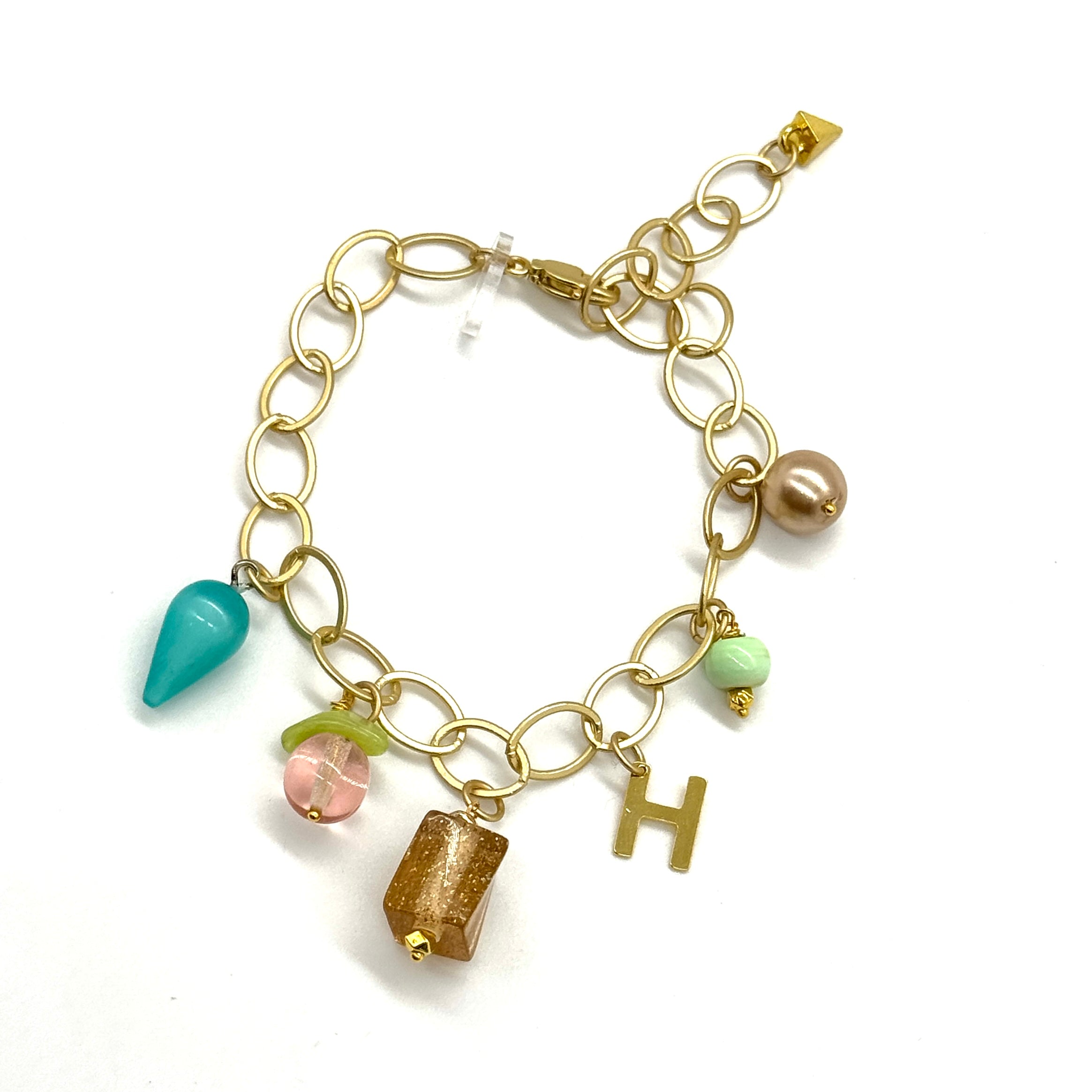 Initialed in Teal Charm Bracelet